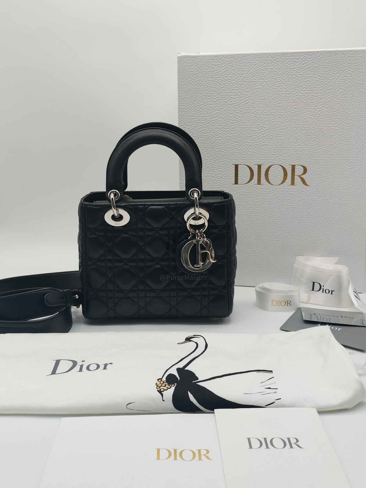 Christian Dior Lady Dior MyABCDior Small in Black Quilted Cannage Lambskin Leather & Silver Hardware | Purse Maison Luxury Bags Shop
