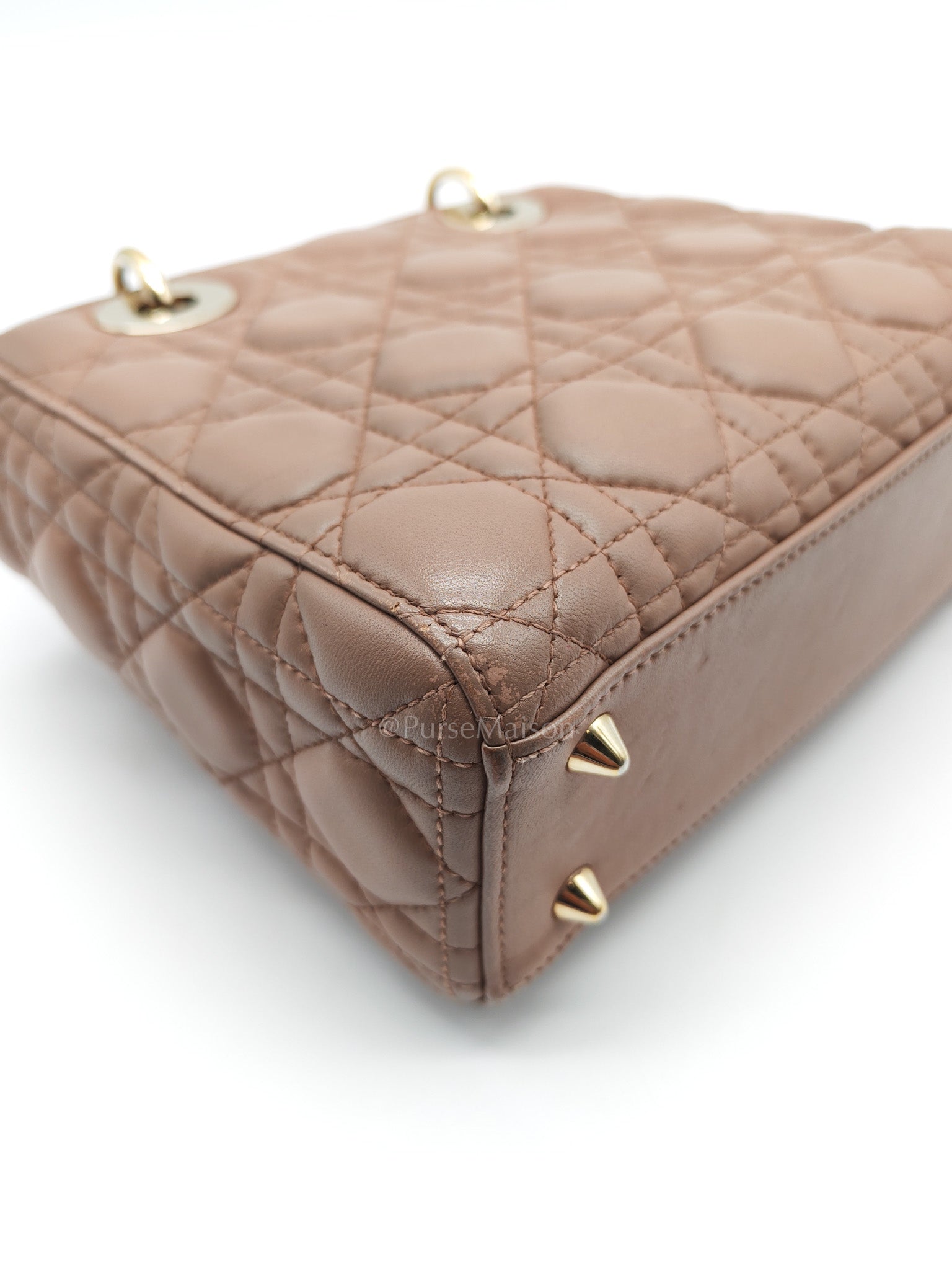 Christian Dior Lady Dior MyABCDior Small in Powder Beige Cannage Lambskin Leather and Light Gold Hardware | Purse Maison Luxury Bags Shop