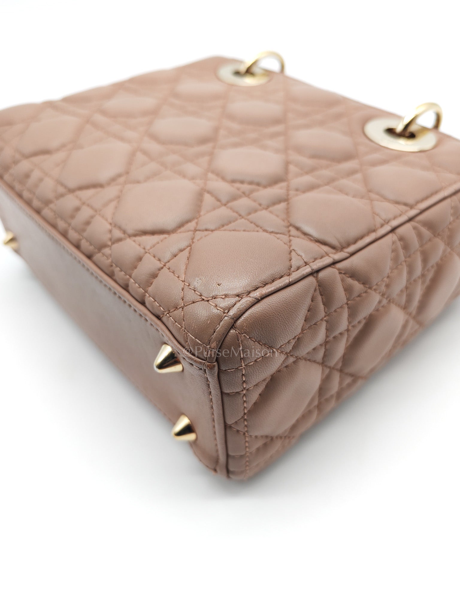 Christian Dior Lady Dior MyABCDior Small in Powder Beige Cannage Lambskin Leather and Light Gold Hardware | Purse Maison Luxury Bags Shop