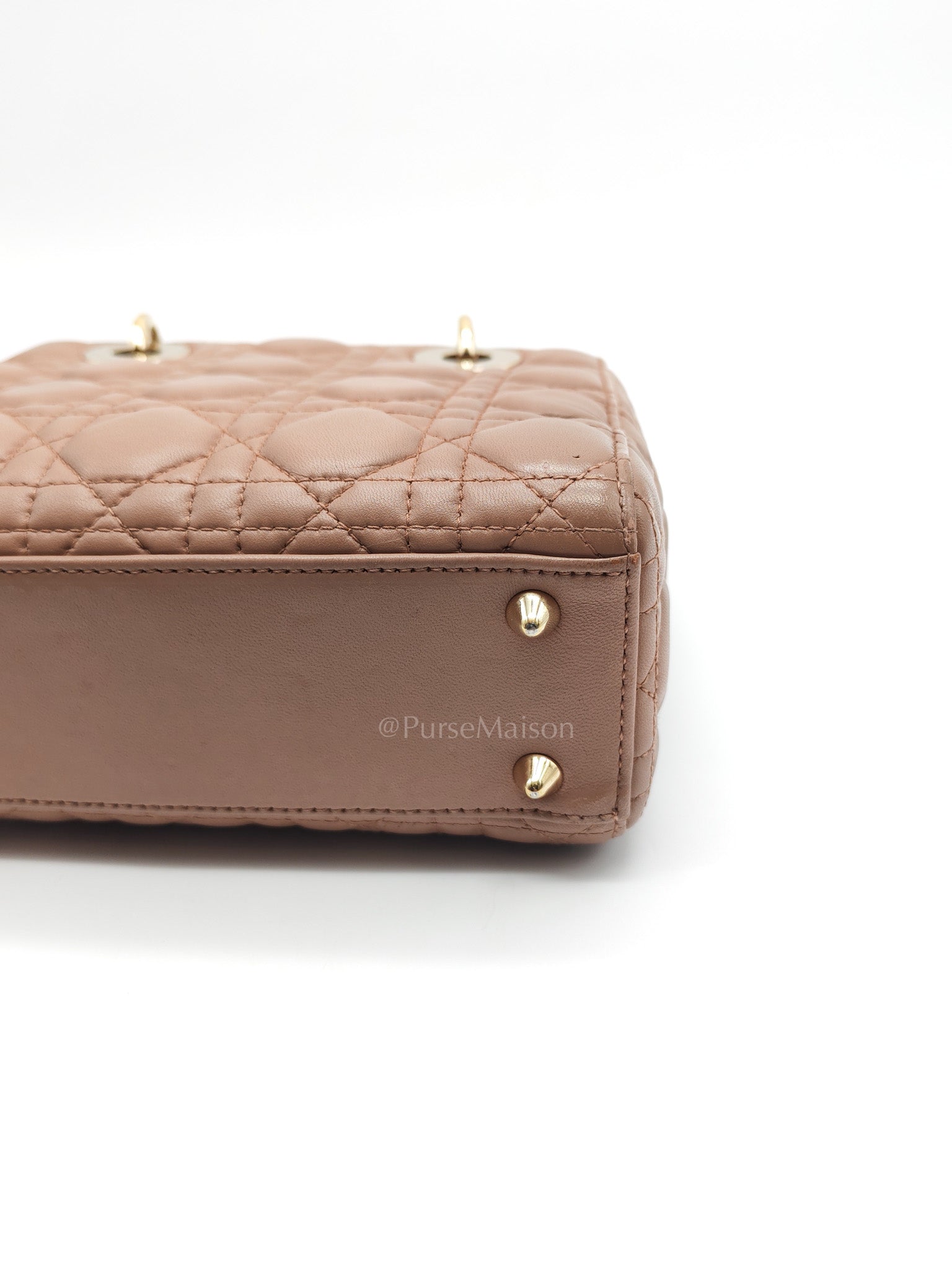 Christian Dior Lady Dior MyABCDior Small in Powder Beige Cannage Lambskin Leather and Light Gold Hardware | Purse Maison Luxury Bags Shop