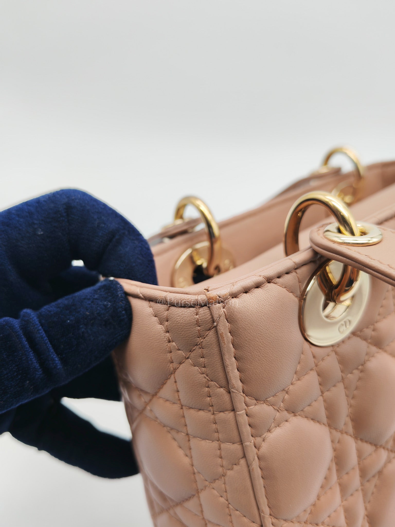 Christian Dior Lady Dior MyABCDior Small in Powder Beige Cannage Lambskin Leather and Light Gold Hardware | Purse Maison Luxury Bags Shop