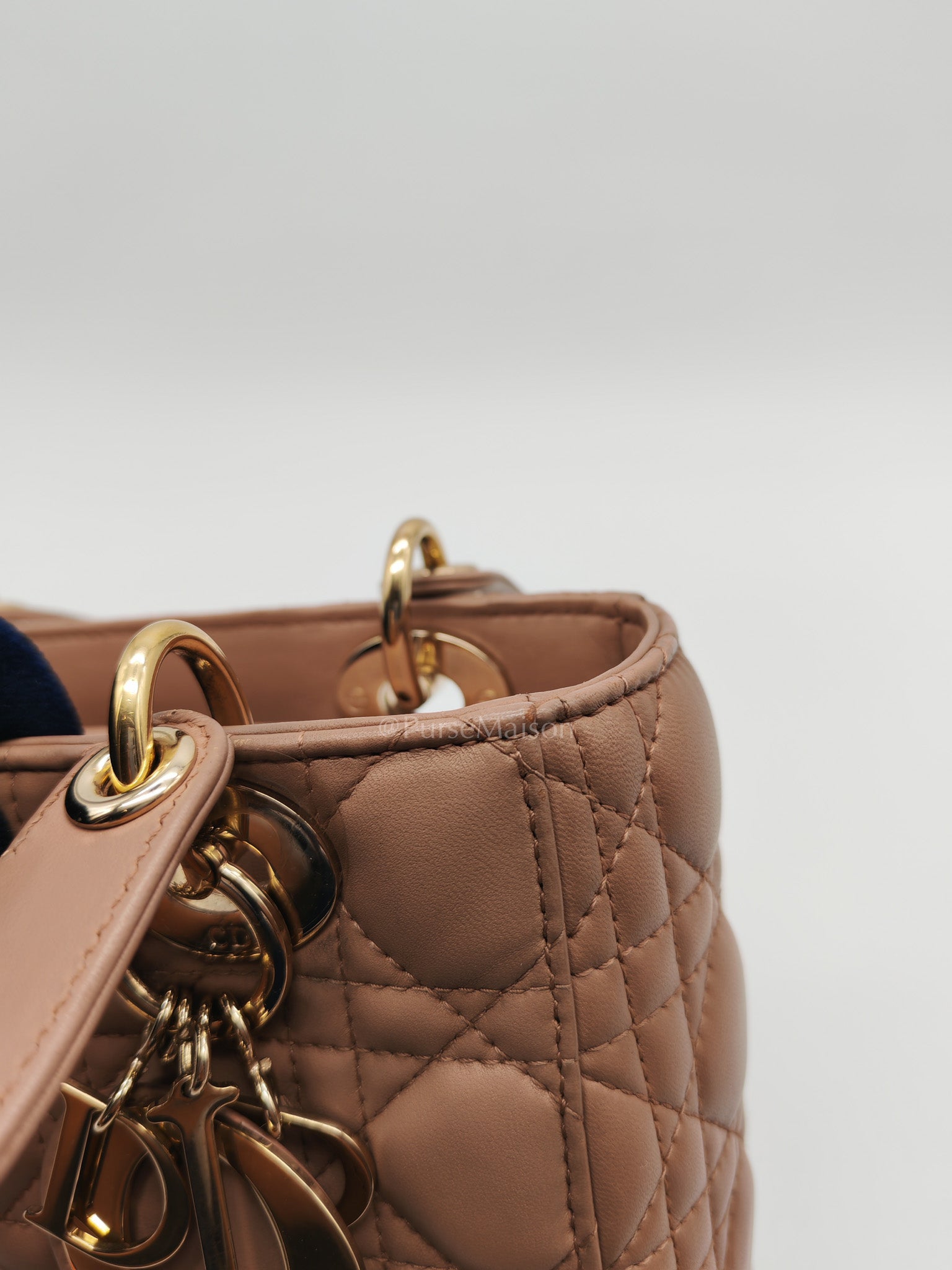 Christian Dior Lady Dior MyABCDior Small in Powder Beige Cannage Lambskin Leather and Light Gold Hardware | Purse Maison Luxury Bags Shop