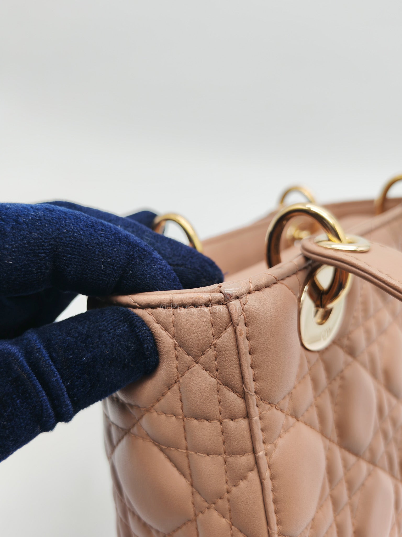 Christian Dior Lady Dior MyABCDior Small in Powder Beige Cannage Lambskin Leather and Light Gold Hardware | Purse Maison Luxury Bags Shop