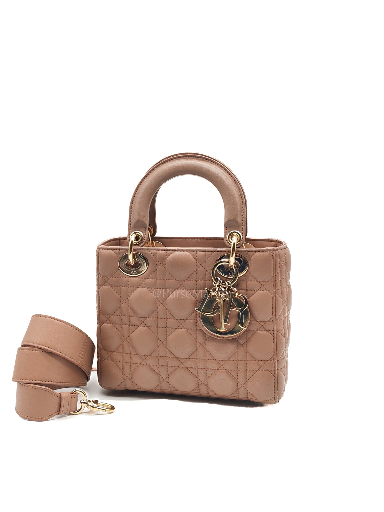 Christian Dior Lady Dior MyABCDior Small in Powder Beige Cannage Lambskin Leather and Light Gold Hardware | Purse Maison Luxury Bags Shop
