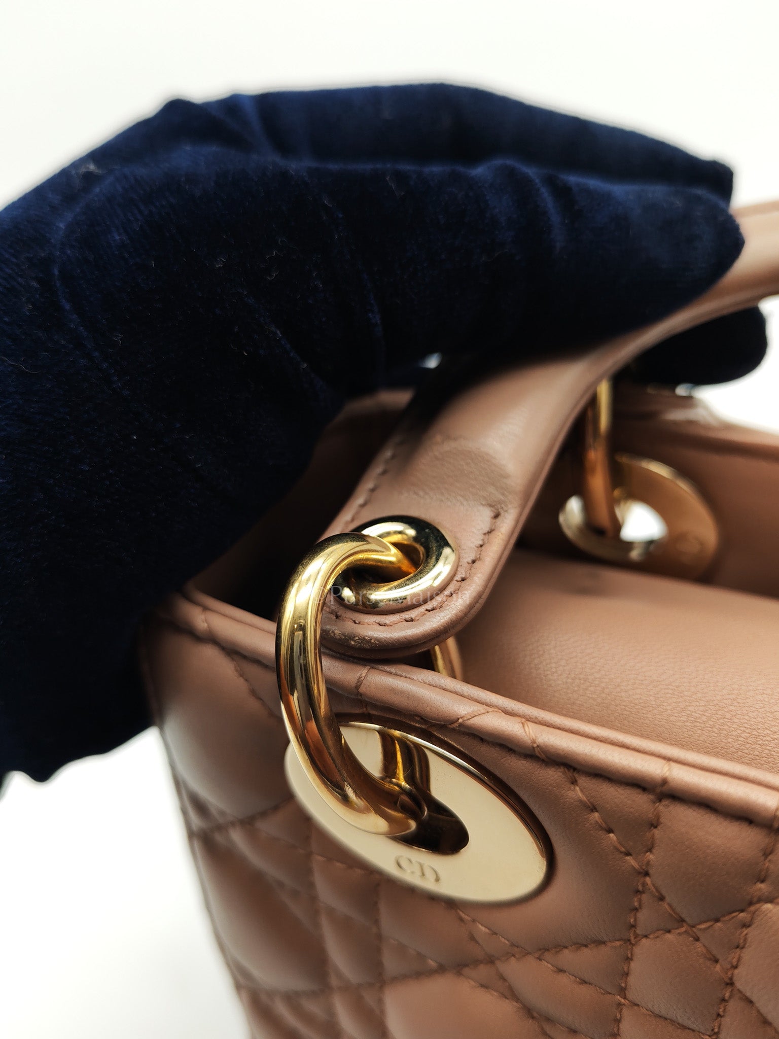 Christian Dior Lady Dior MyABCDior Small in Powder Beige Cannage Lambskin Leather and Light Gold Hardware | Purse Maison Luxury Bags Shop