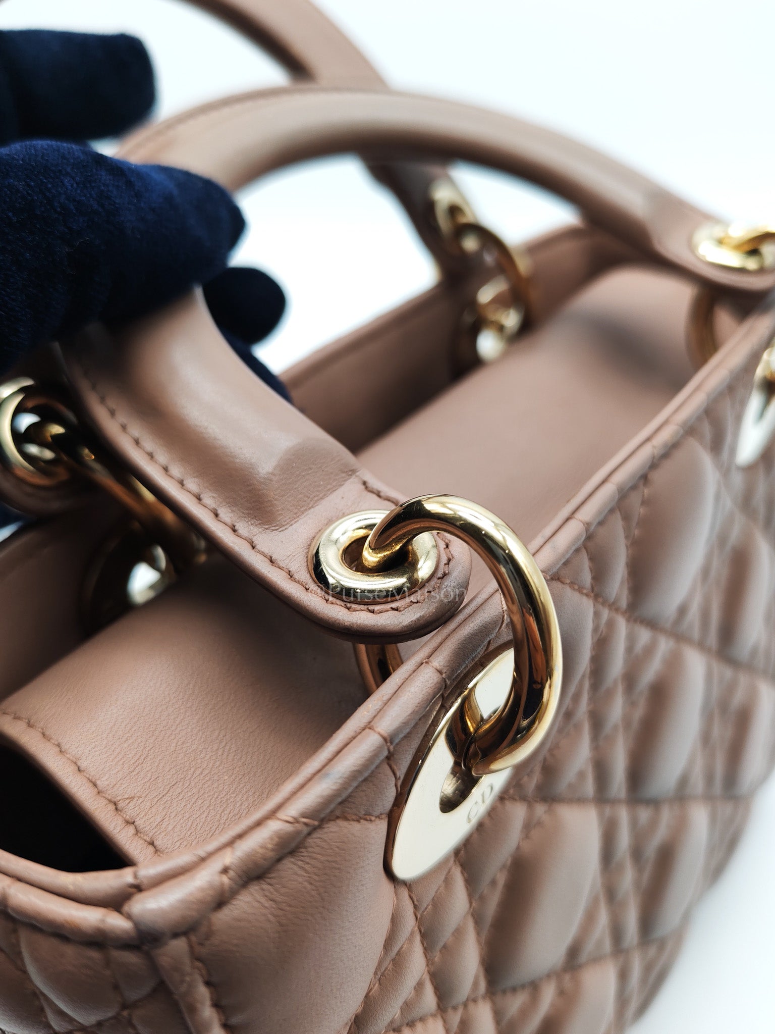 Christian Dior Lady Dior MyABCDior Small in Powder Beige Cannage Lambskin Leather and Light Gold Hardware | Purse Maison Luxury Bags Shop