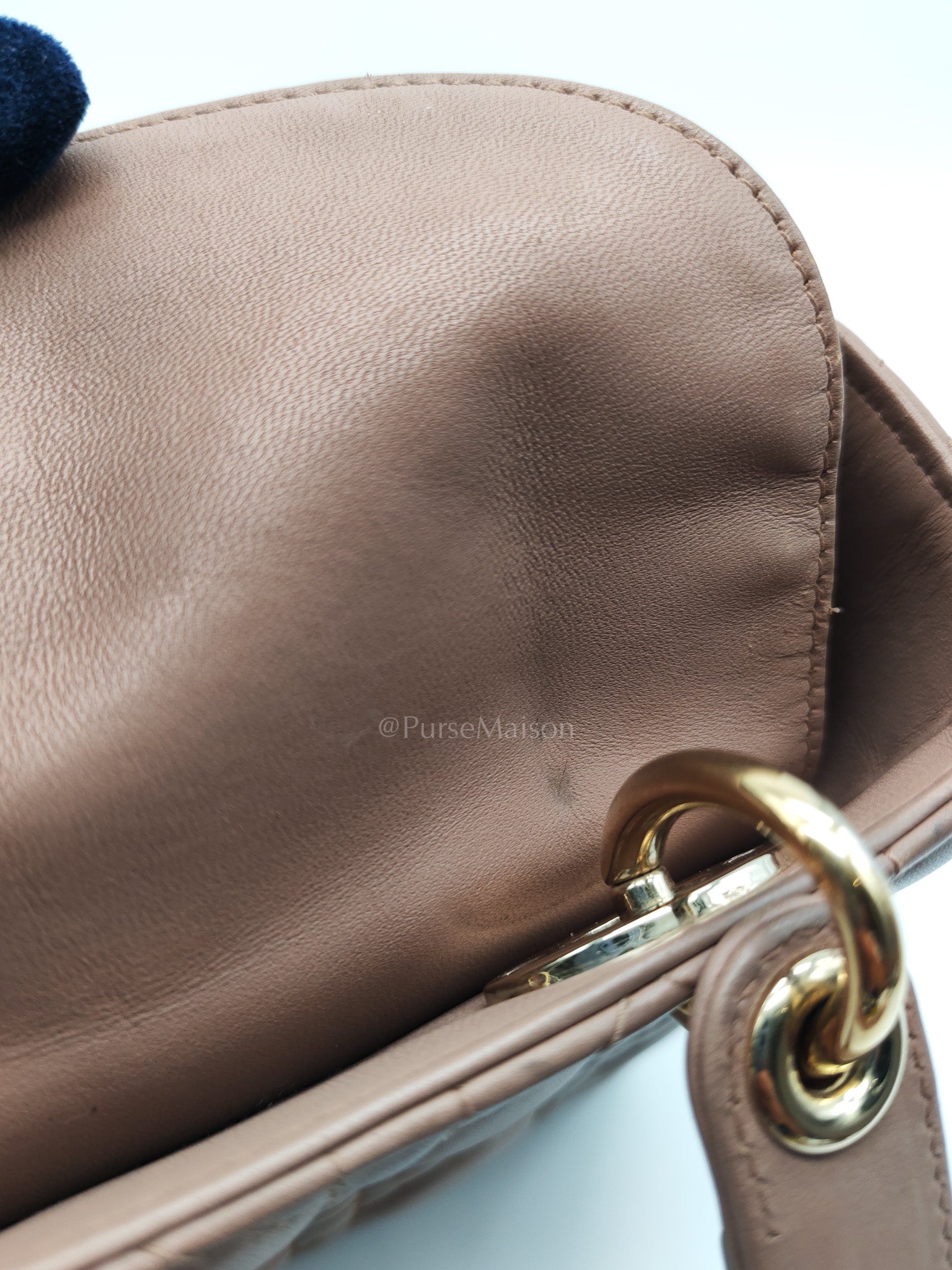 Christian Dior Lady Dior MyABCDior Small in Powder Beige Cannage Lambskin Leather and Light Gold Hardware | Purse Maison Luxury Bags Shop