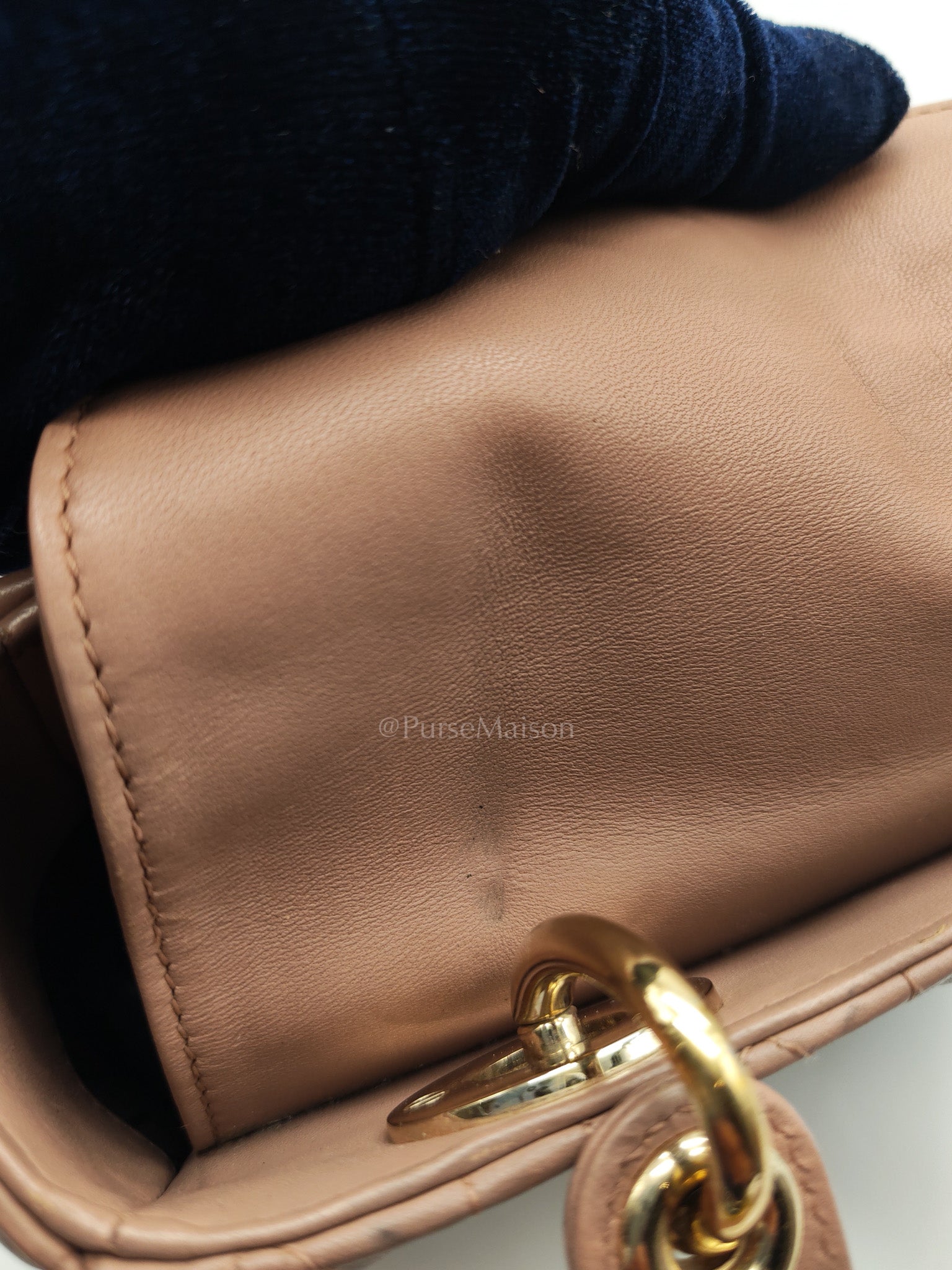 Christian Dior Lady Dior MyABCDior Small in Powder Beige Cannage Lambskin Leather and Light Gold Hardware | Purse Maison Luxury Bags Shop