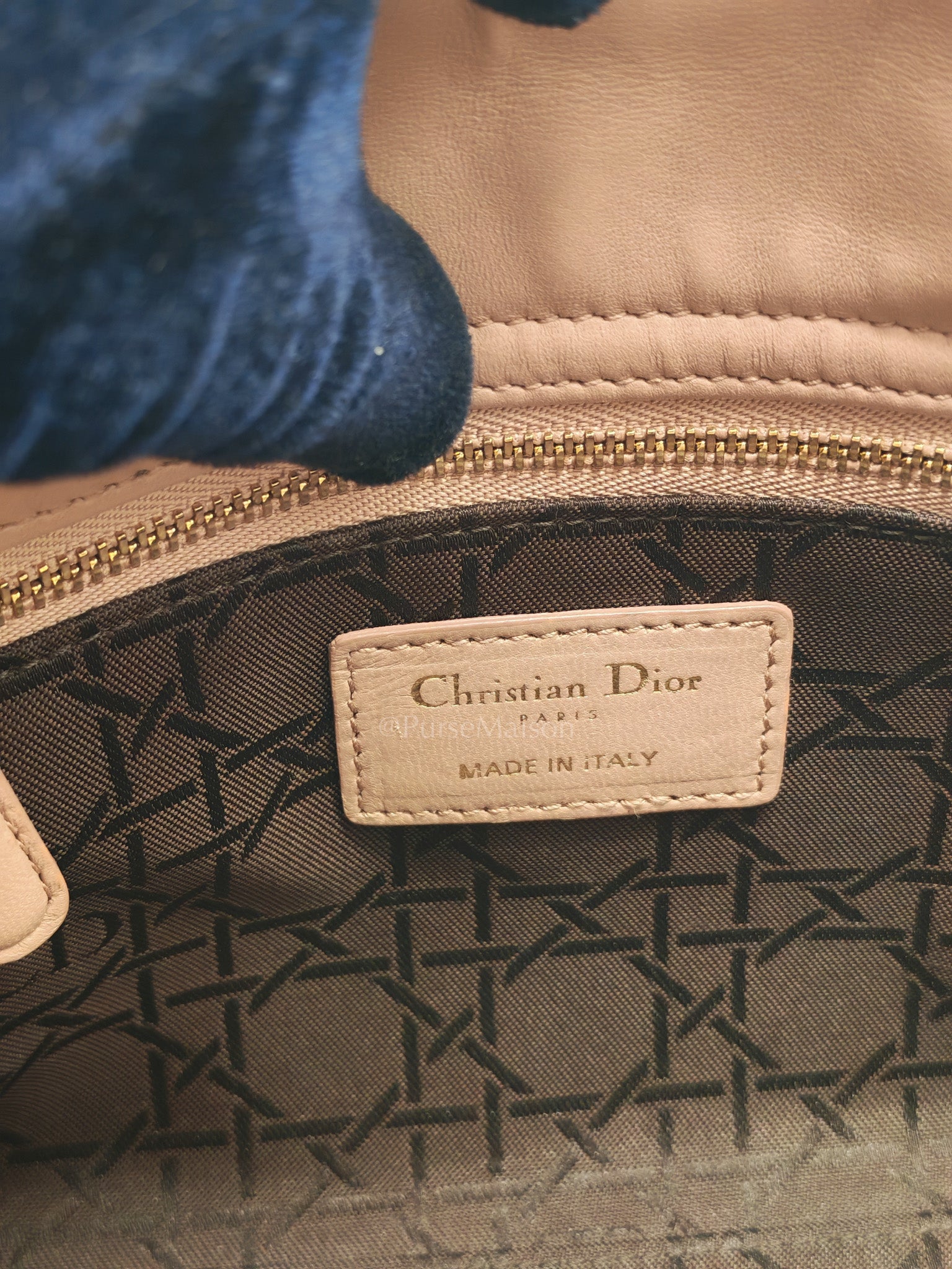 Christian Dior Lady Dior MyABCDior Small in Powder Beige Cannage Lambskin Leather and Light Gold Hardware | Purse Maison Luxury Bags Shop