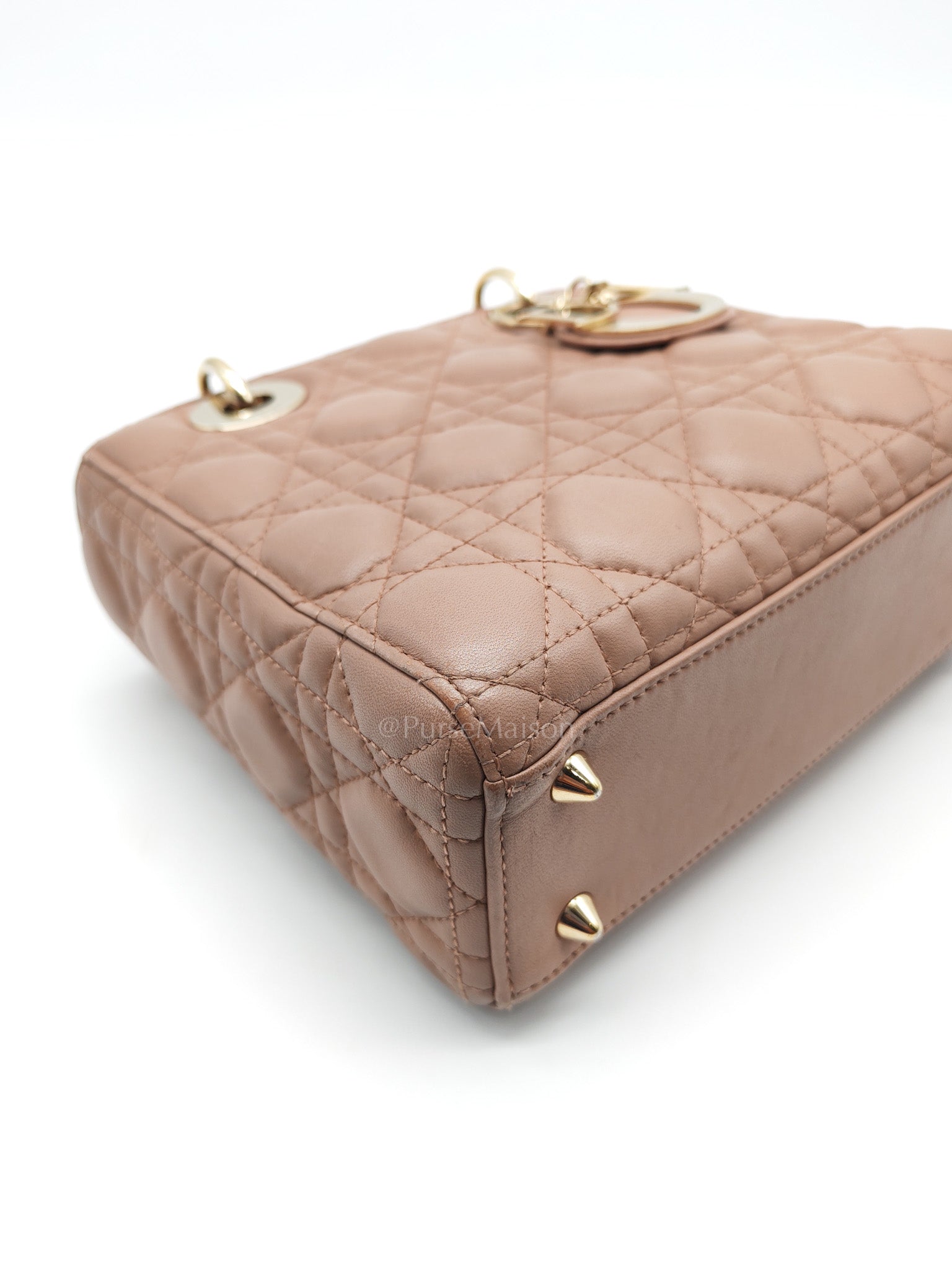 Christian Dior Lady Dior MyABCDior Small in Powder Beige Cannage Lambskin Leather and Light Gold Hardware | Purse Maison Luxury Bags Shop