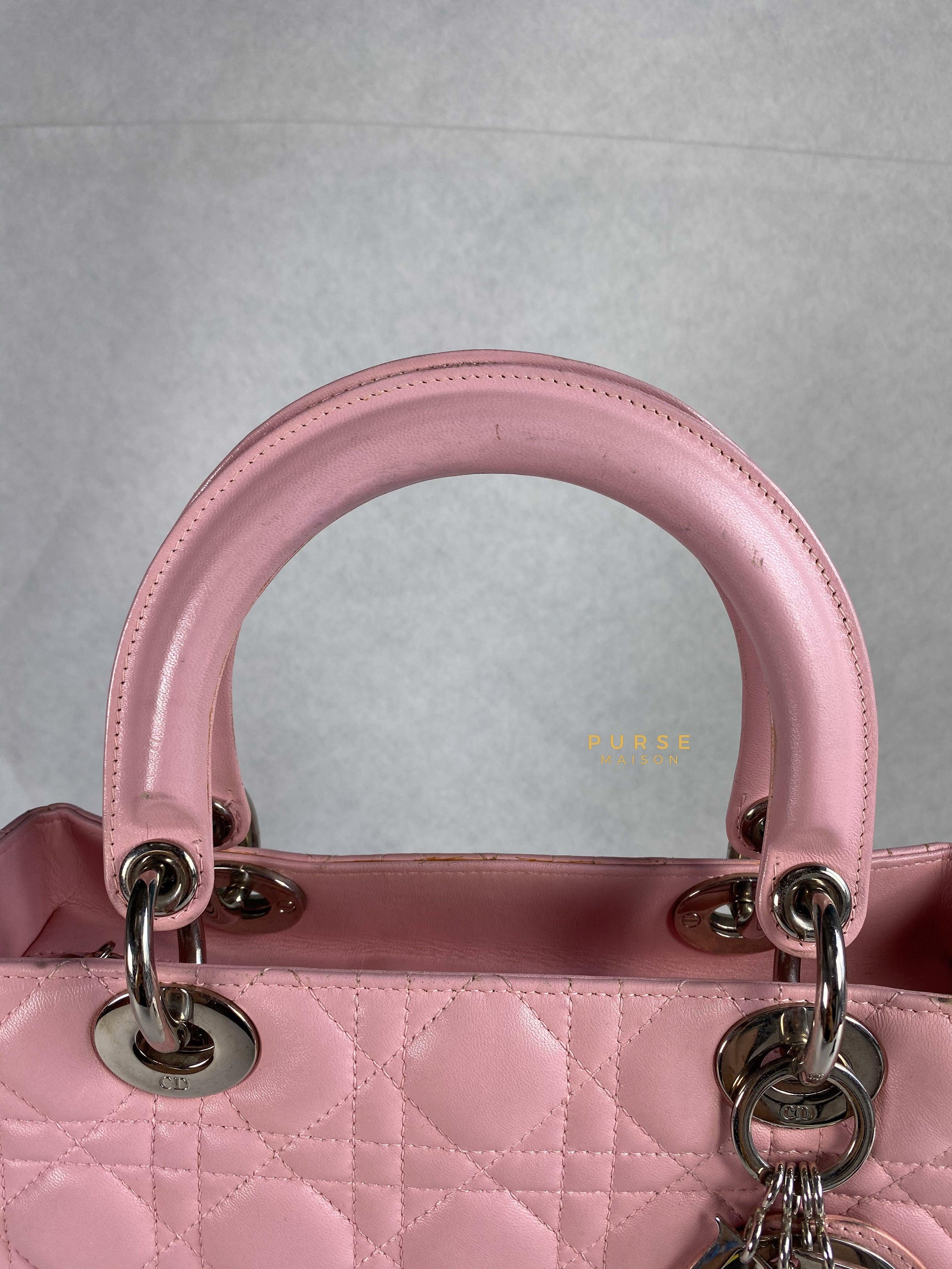 Christian Dior Lady Dior Pink Medium Silver Hardware Lambskin | Purse Maison Luxury Bags Shop