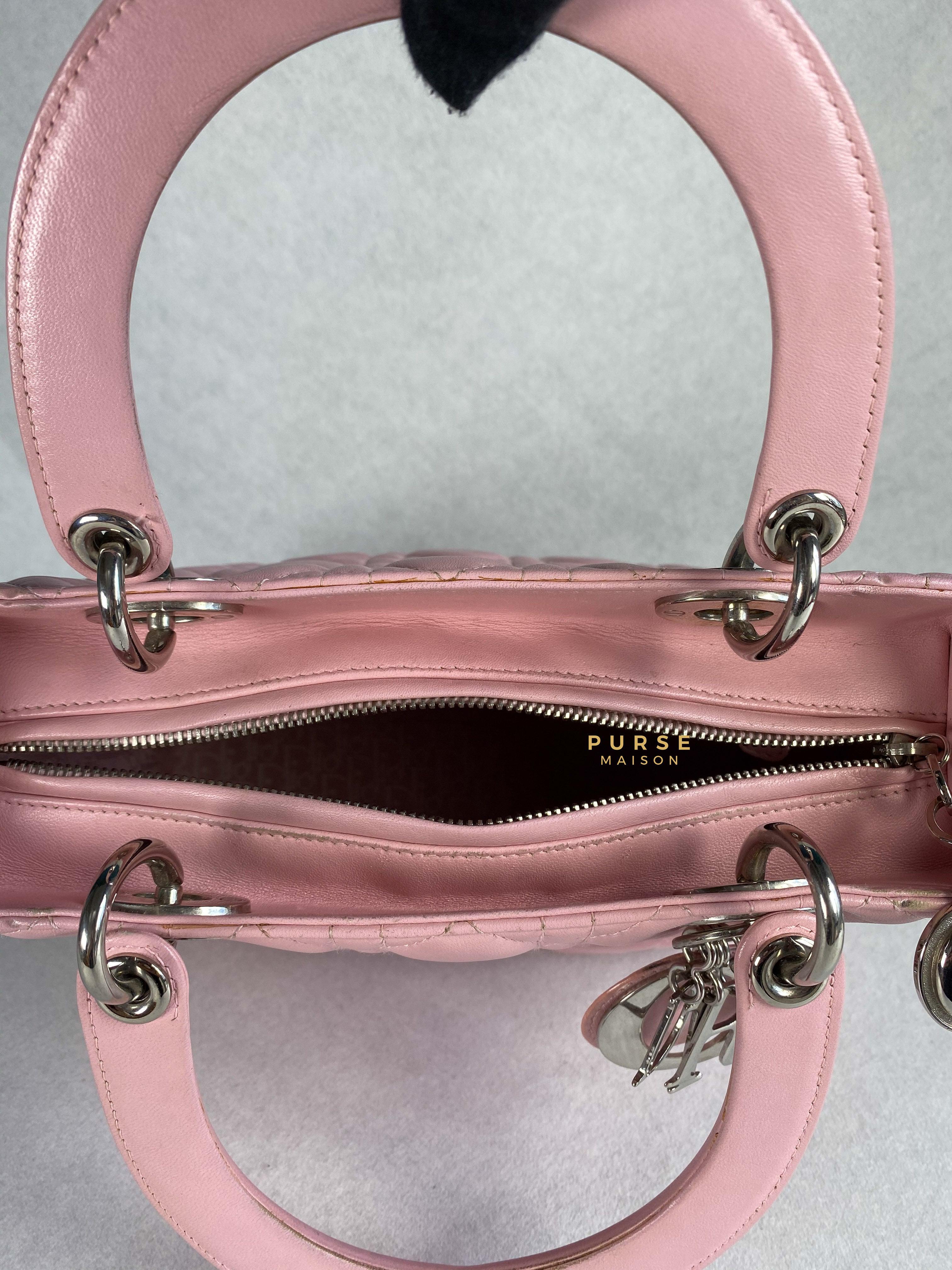 Christian Dior Lady Dior Pink Medium Silver Hardware Lambskin | Purse Maison Luxury Bags Shop