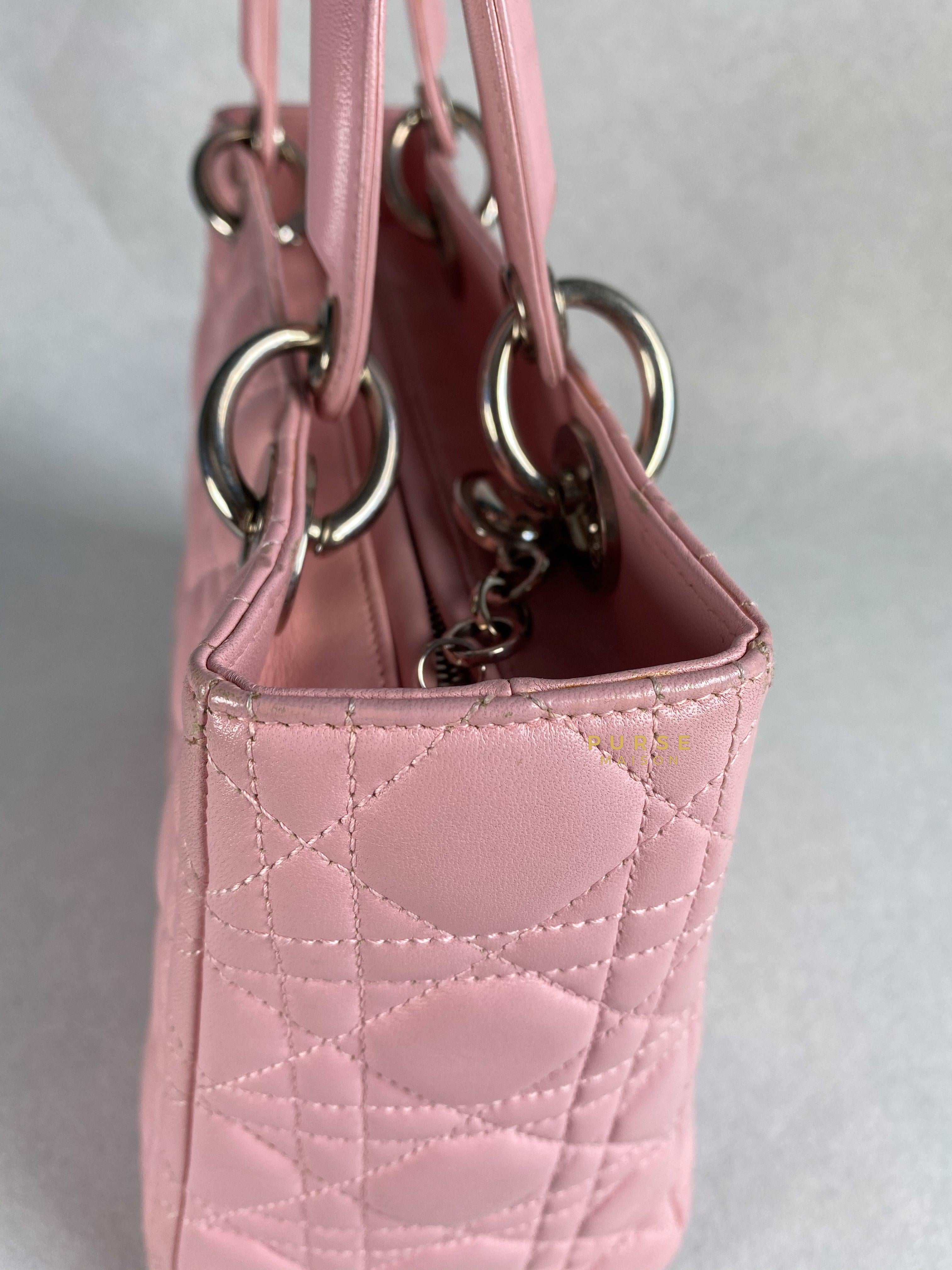 Christian Dior Lady Dior Pink Medium Silver Hardware Lambskin | Purse Maison Luxury Bags Shop