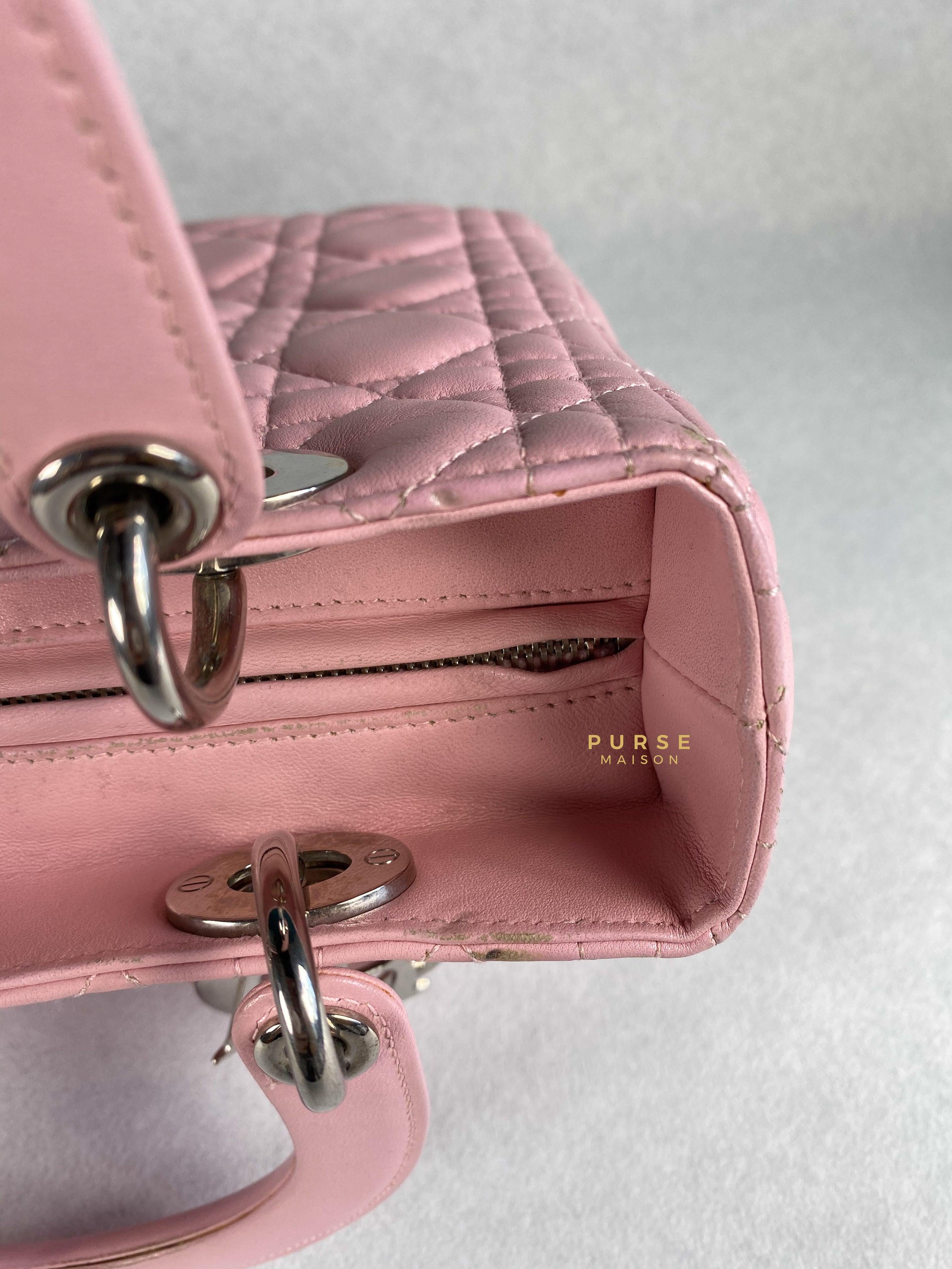 Christian Dior Lady Dior Pink Medium Silver Hardware Lambskin | Purse Maison Luxury Bags Shop