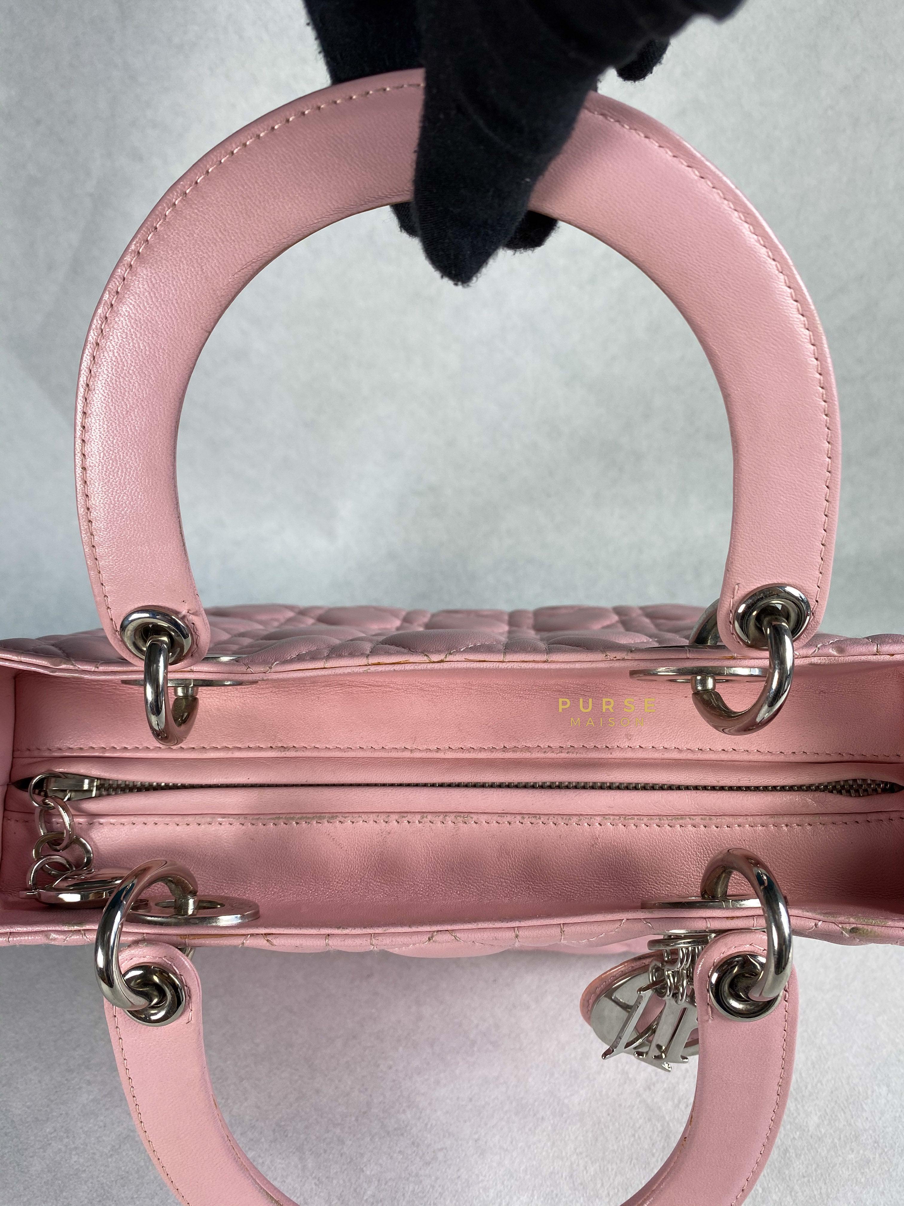 Christian Dior Lady Dior Pink Medium Silver Hardware Lambskin | Purse Maison Luxury Bags Shop