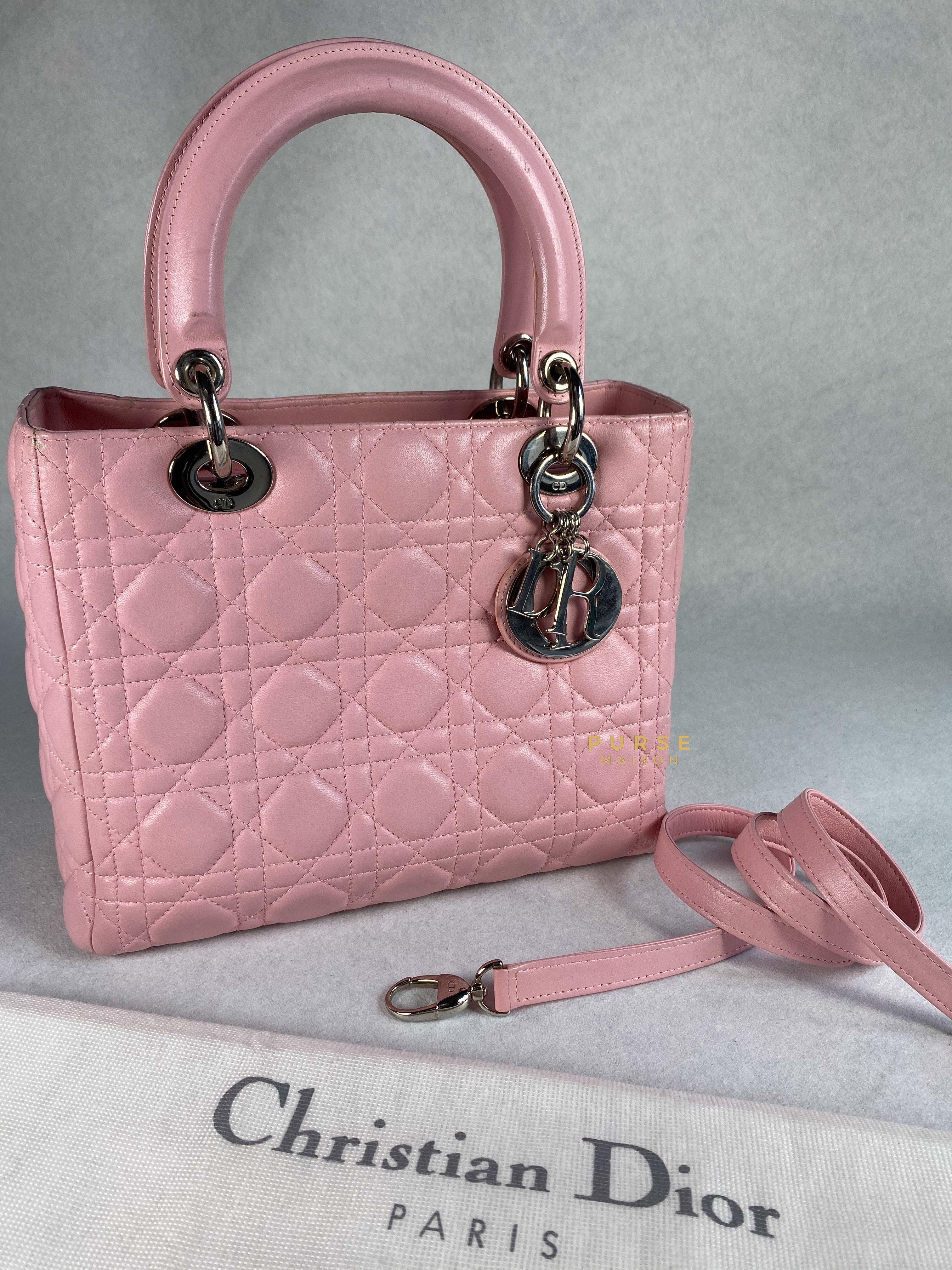 Christian Dior Lady Dior Pink Medium Silver Hardware Lambskin | Purse Maison Luxury Bags Shop