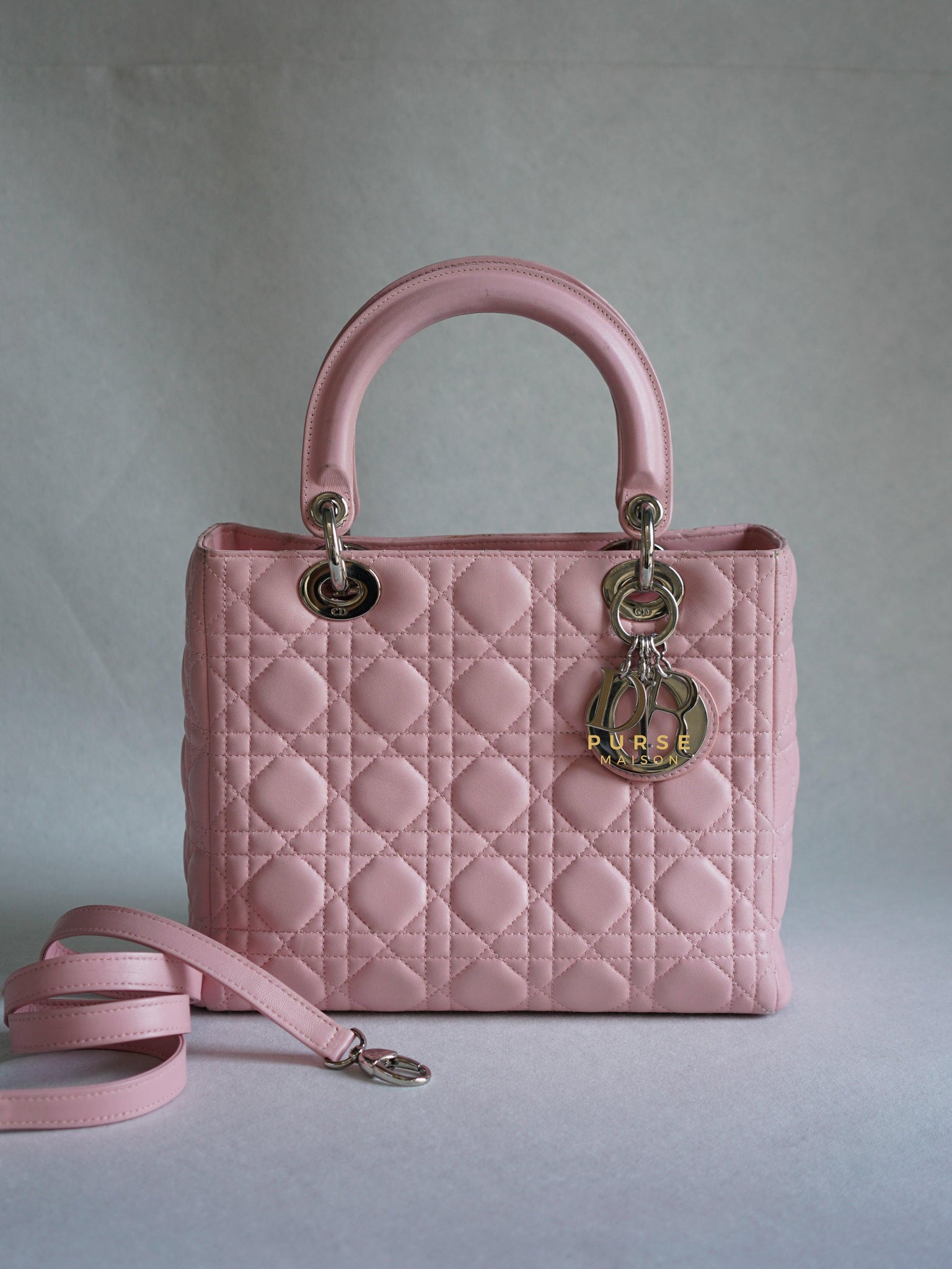 Christian Dior Lady Dior Pink Medium Silver Hardware Lambskin | Purse Maison Luxury Bags Shop