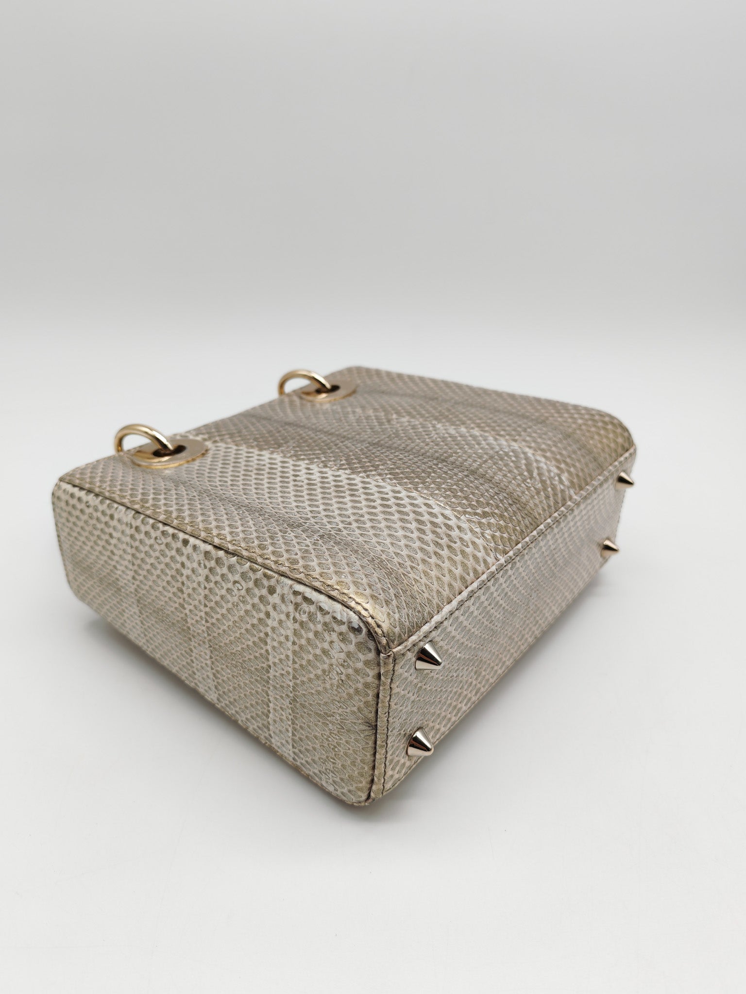 Lady Dior Python Small in Metallic Gold Snakeskin Leather Handbag Light Gold Hardware | Purse Maison Luxury Bags Shop