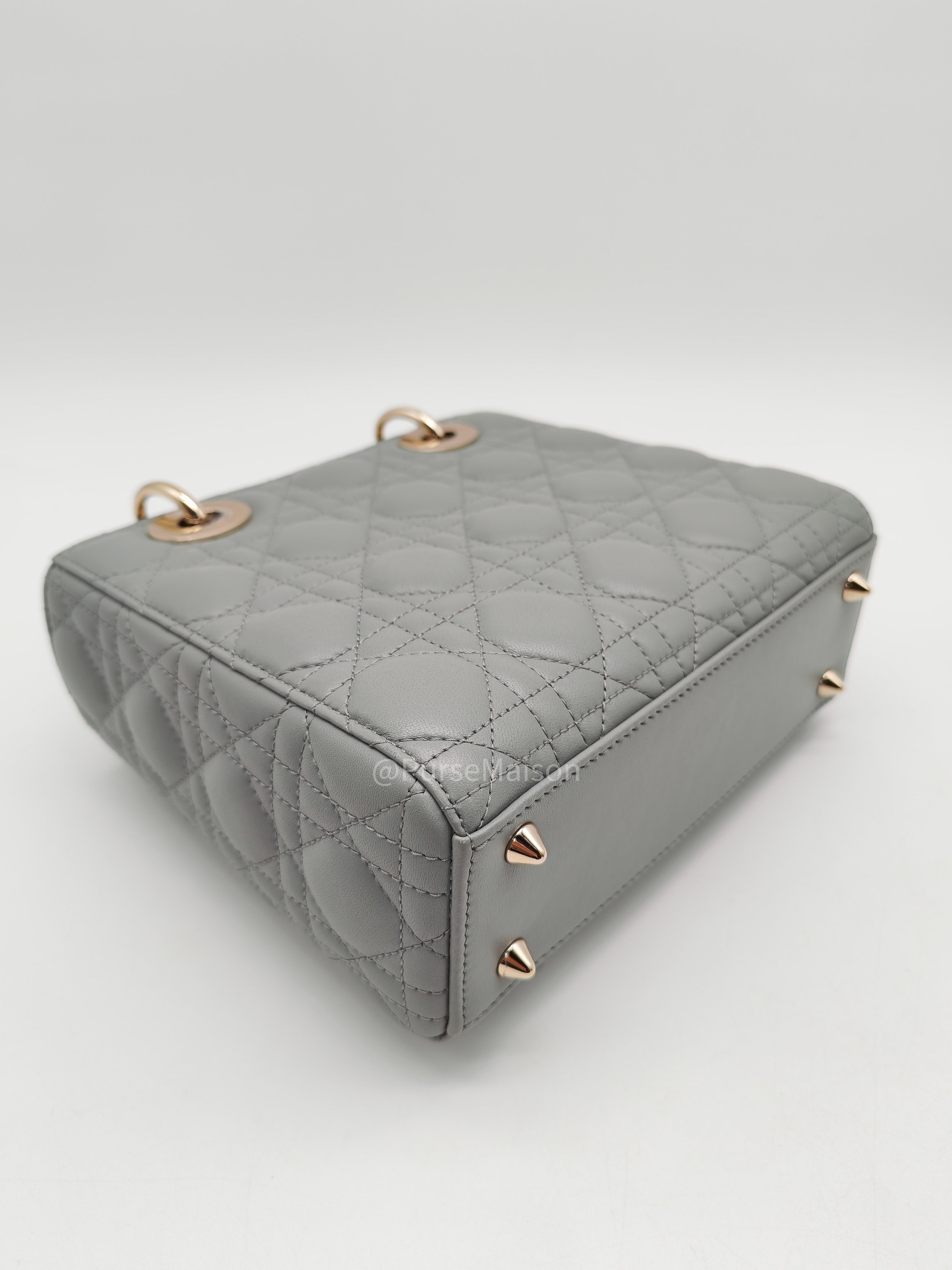 Christian Dior Lady My ABCDior Small in Stone Gray Lambskin Cannage Leather Light Gold Hardware | Purse Maison Luxury Bags Shop