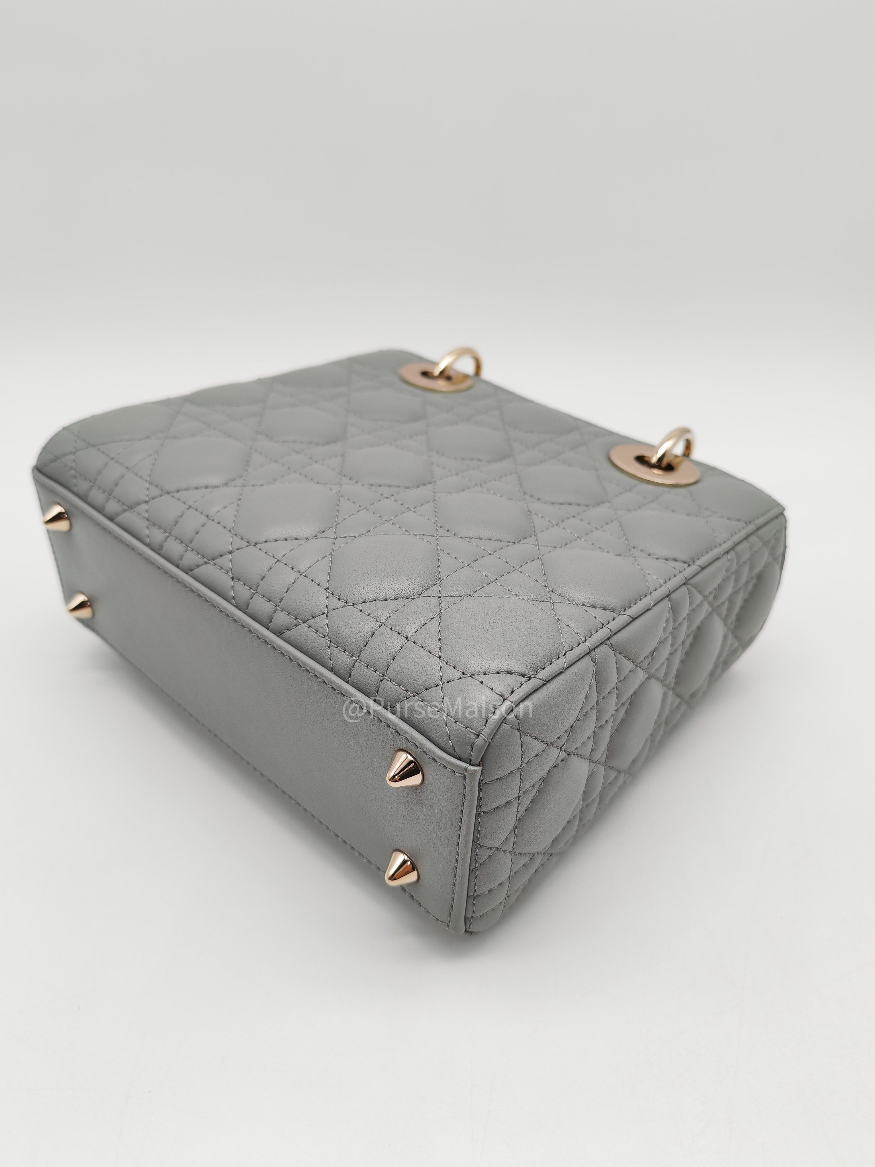 Christian Dior Lady My ABCDior Small in Stone Gray Lambskin Cannage Leather Light Gold Hardware | Purse Maison Luxury Bags Shop