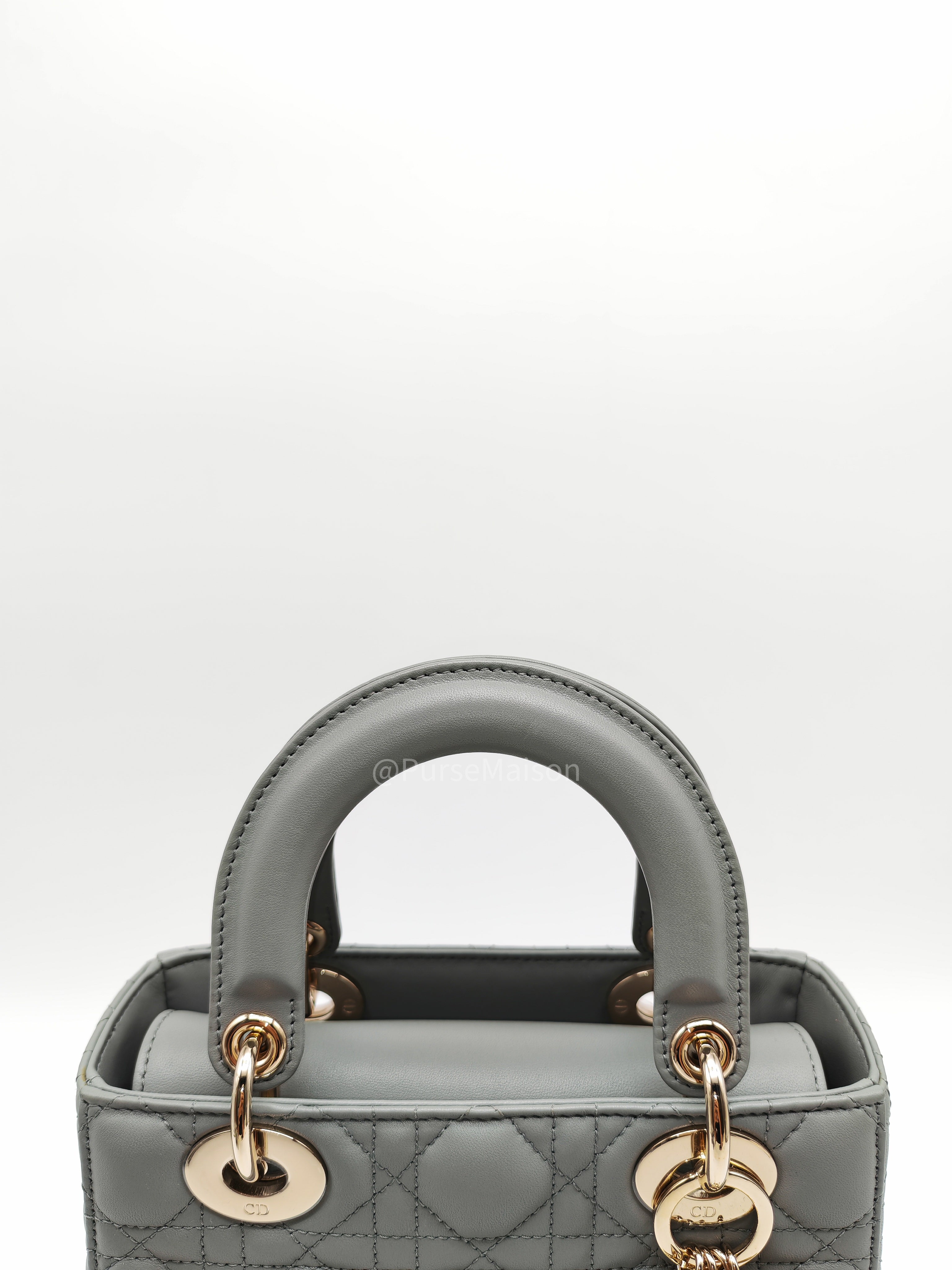 Christian Dior Lady My ABCDior Small in Stone Gray Lambskin Cannage Leather Light Gold Hardware | Purse Maison Luxury Bags Shop