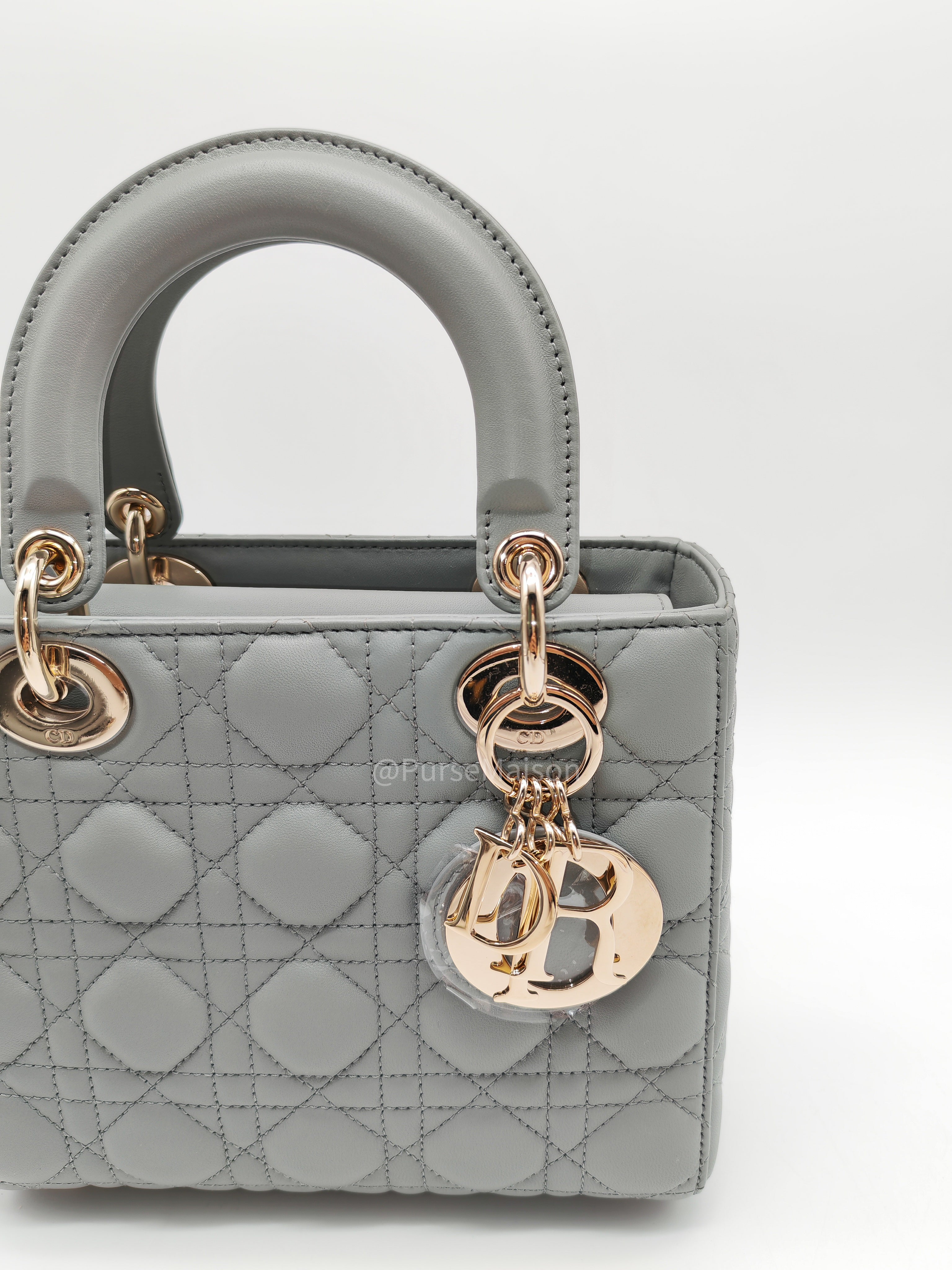 Christian Dior Lady My ABCDior Small in Stone Gray Lambskin Cannage Leather Light Gold Hardware | Purse Maison Luxury Bags Shop