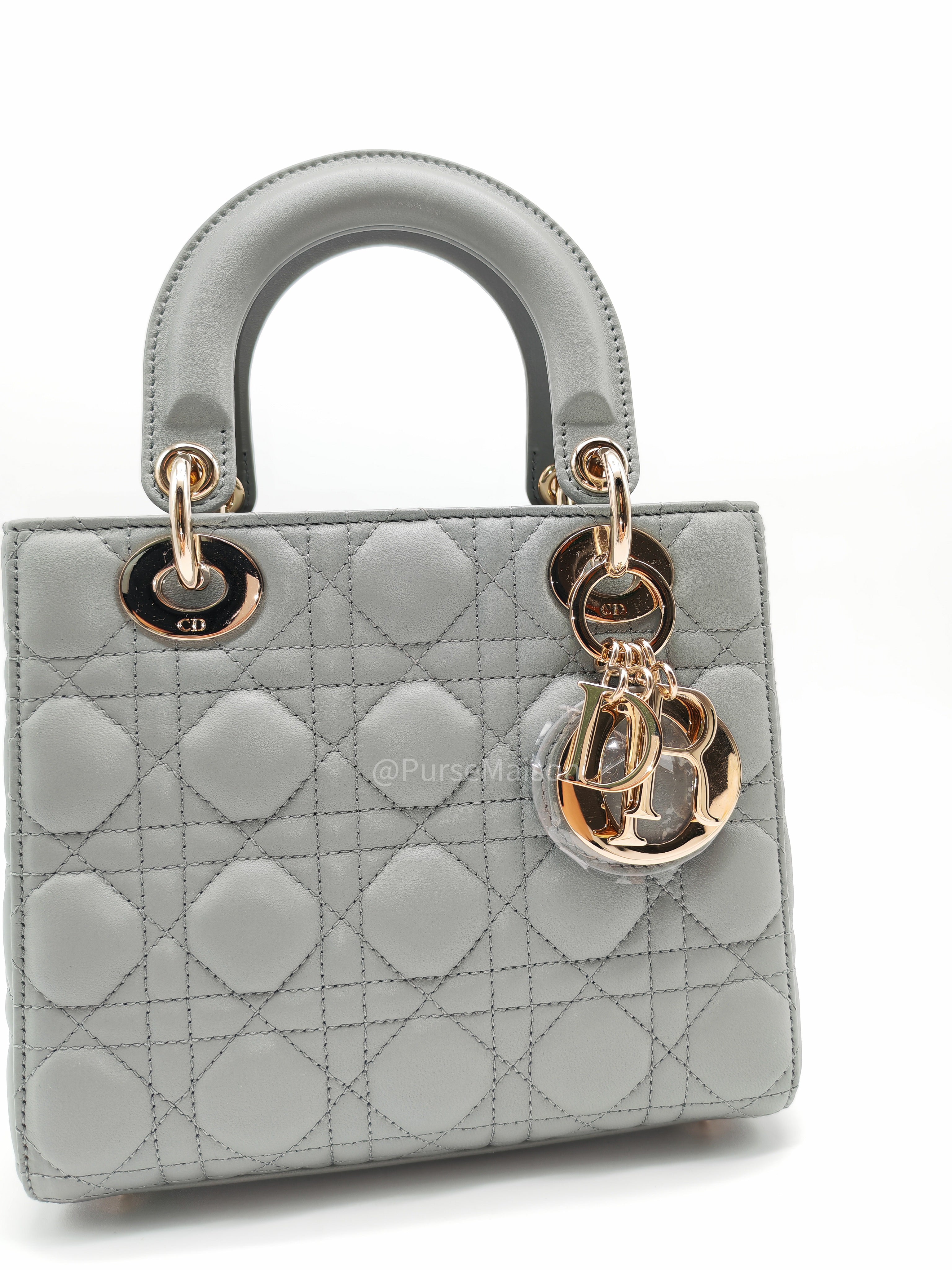Christian Dior Lady My ABCDior Small in Stone Gray Lambskin Cannage Leather Light Gold Hardware | Purse Maison Luxury Bags Shop