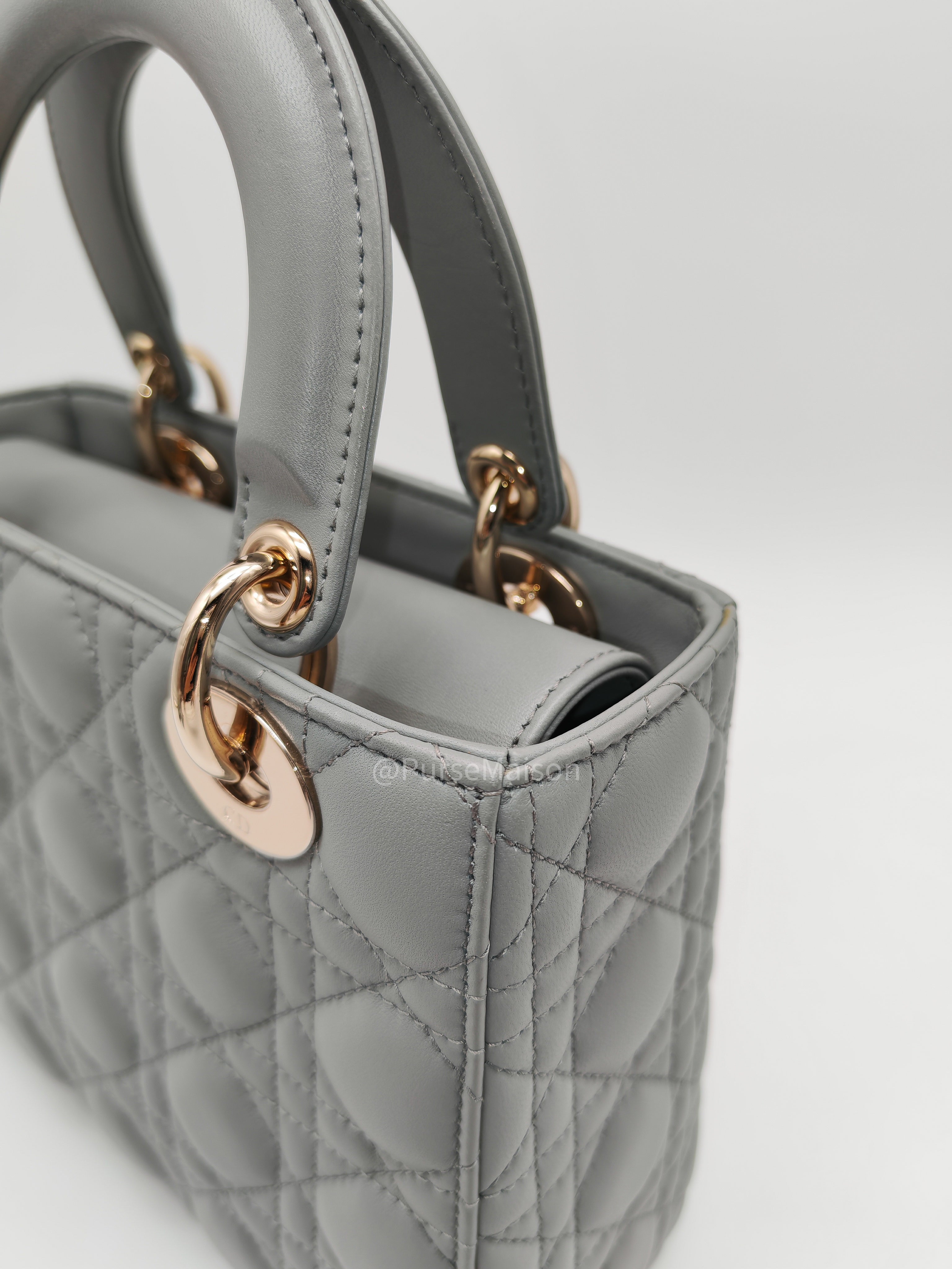 Christian Dior Lady My ABCDior Small in Stone Gray Lambskin Cannage Leather Light Gold Hardware | Purse Maison Luxury Bags Shop
