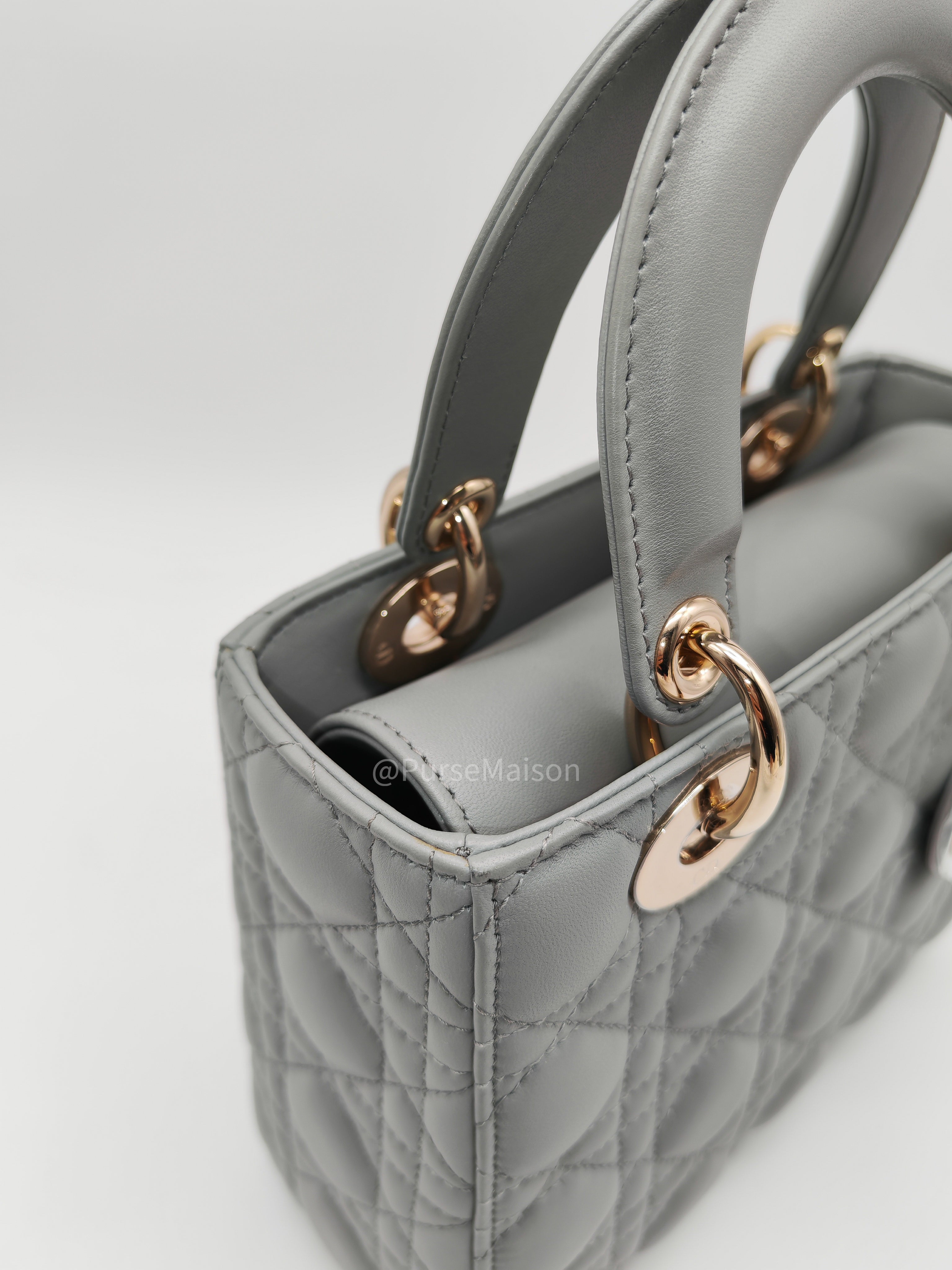 Christian Dior Lady My ABCDior Small in Stone Gray Lambskin Cannage Leather Light Gold Hardware | Purse Maison Luxury Bags Shop