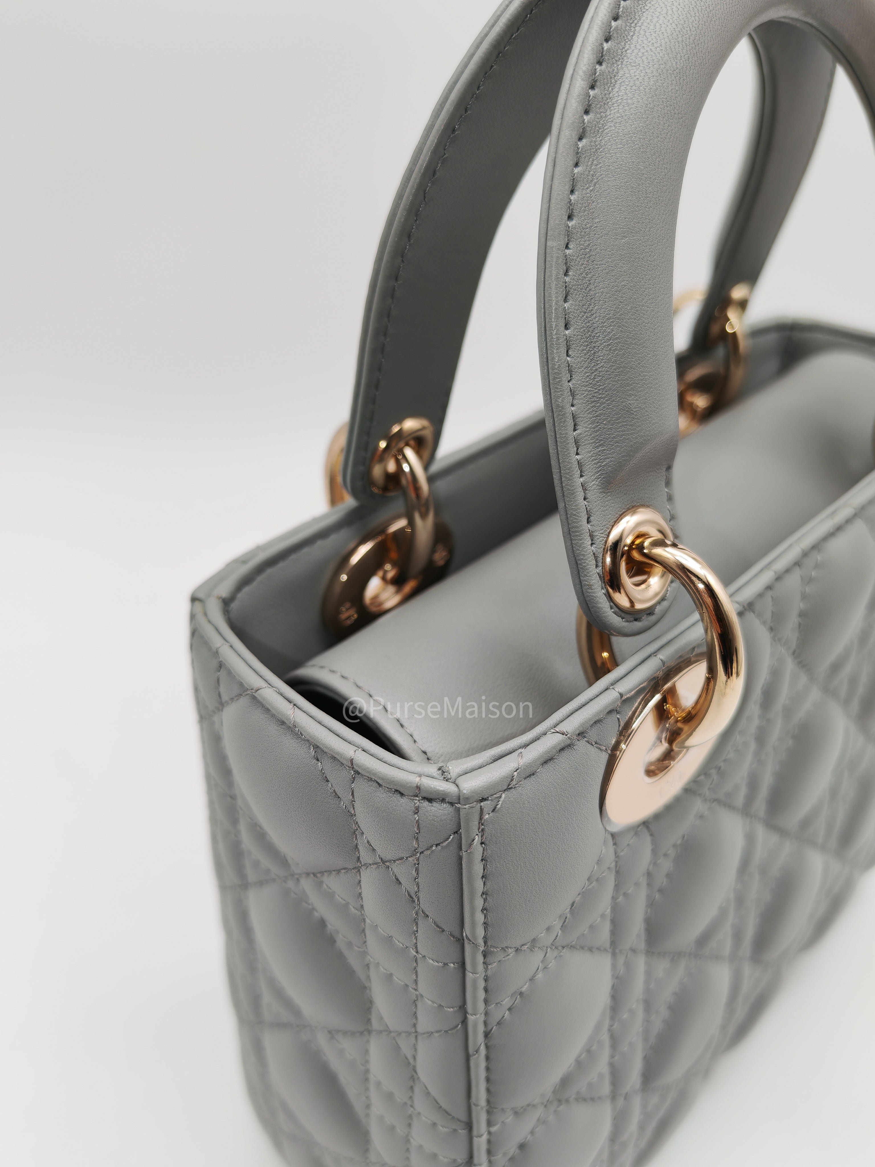 Christian Dior Lady My ABCDior Small in Stone Gray Lambskin Cannage Leather Light Gold Hardware | Purse Maison Luxury Bags Shop