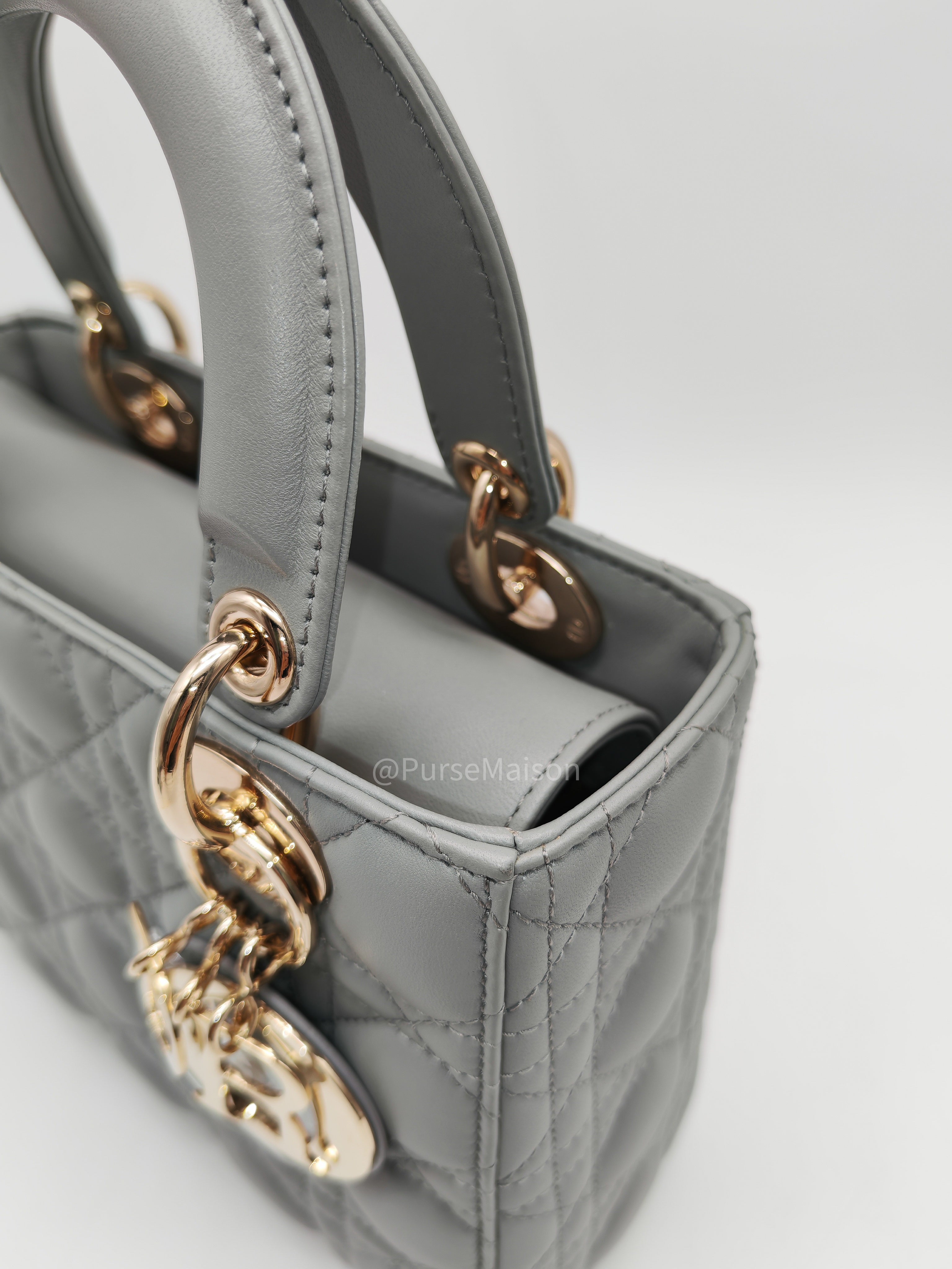 Christian Dior Lady My ABCDior Small in Stone Gray Lambskin Cannage Leather Light Gold Hardware | Purse Maison Luxury Bags Shop