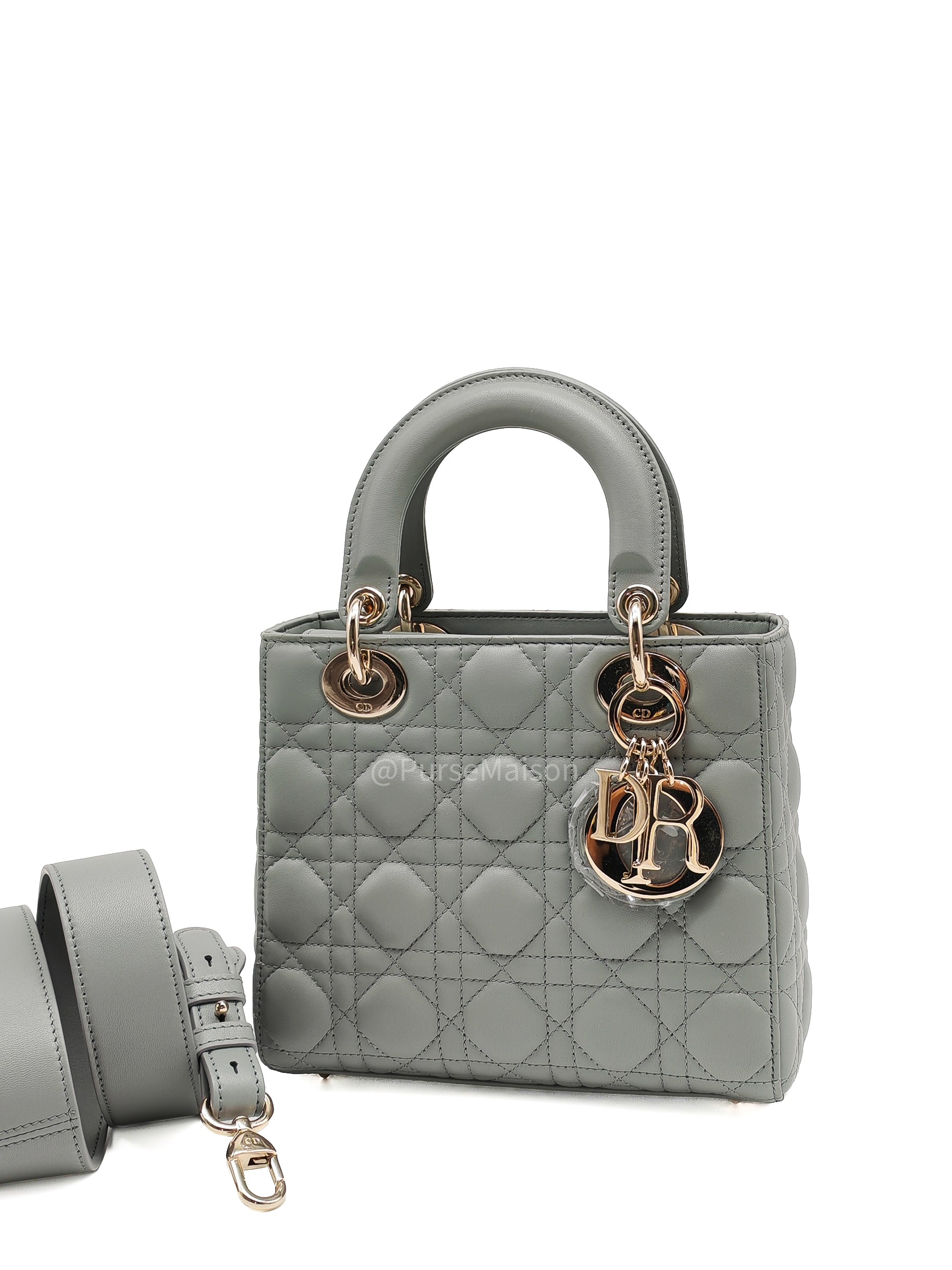 Christian Dior Lady My ABCDior Small in Stone Gray Lambskin Cannage Leather Light Gold Hardware | Purse Maison Luxury Bags Shop