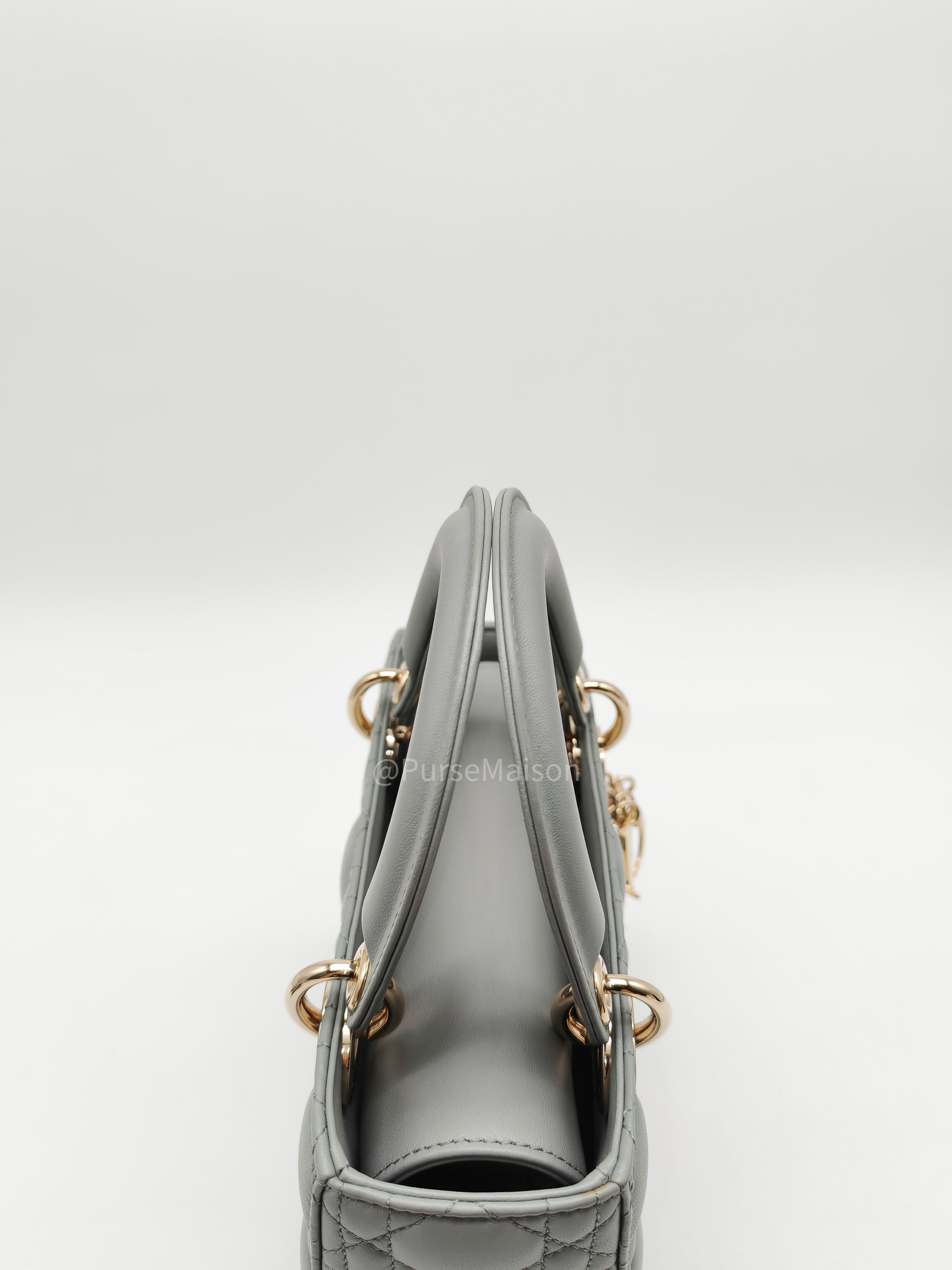 Christian Dior Lady My ABCDior Small in Stone Gray Lambskin Cannage Leather Light Gold Hardware | Purse Maison Luxury Bags Shop