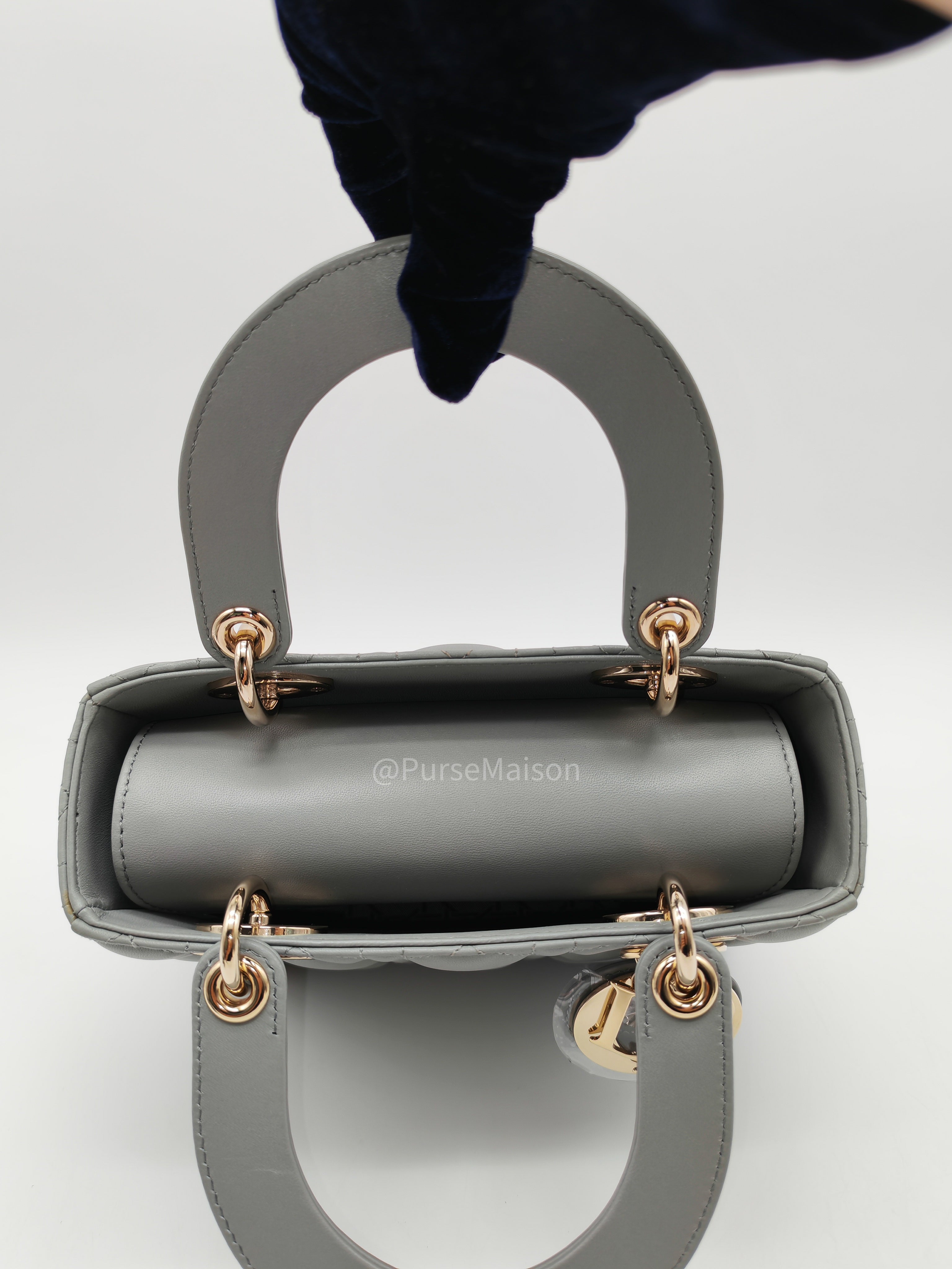 Christian Dior Lady My ABCDior Small in Stone Gray Lambskin Cannage Leather Light Gold Hardware | Purse Maison Luxury Bags Shop