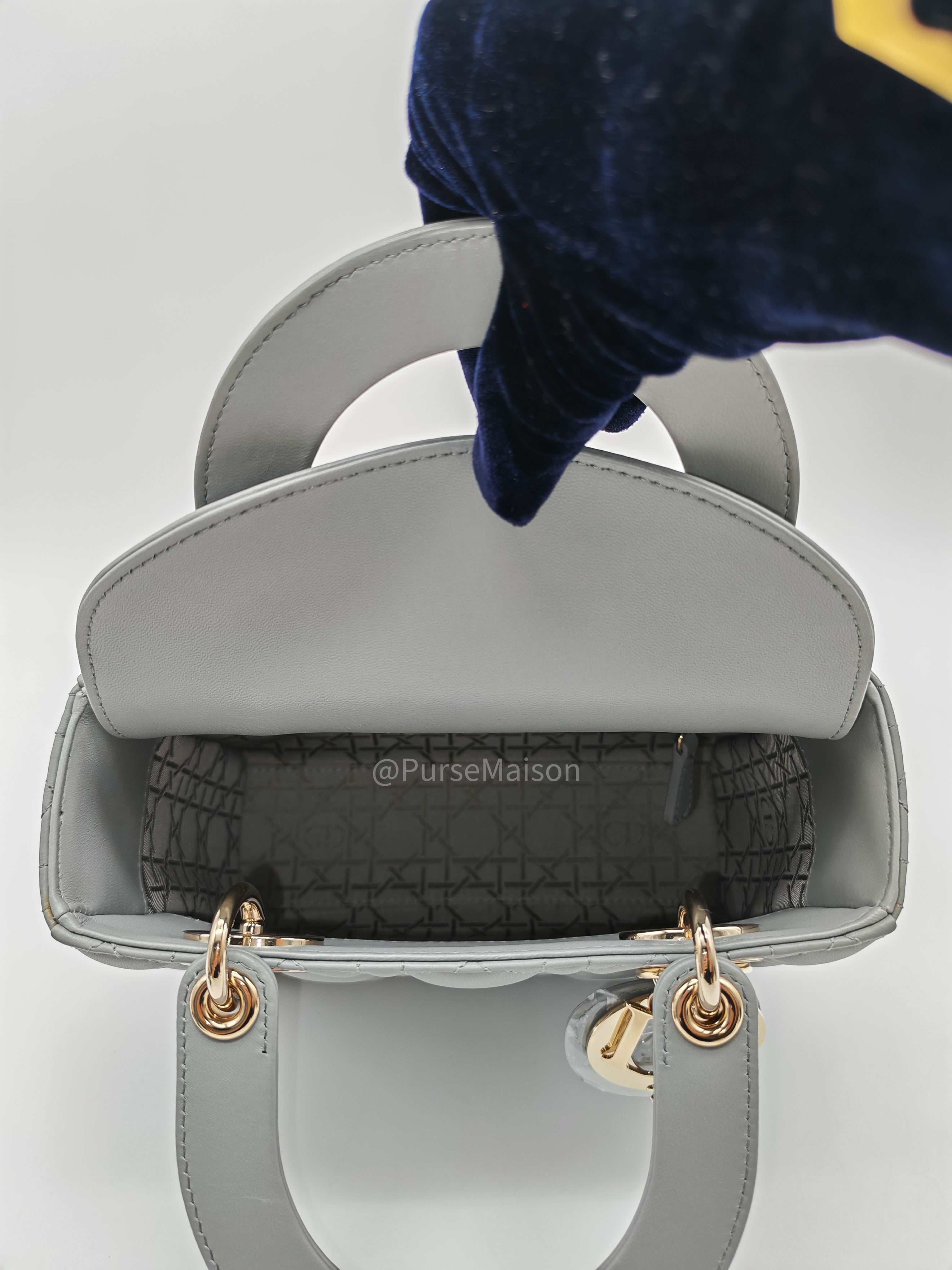 Christian Dior Lady My ABCDior Small in Stone Gray Lambskin Cannage Leather Light Gold Hardware | Purse Maison Luxury Bags Shop