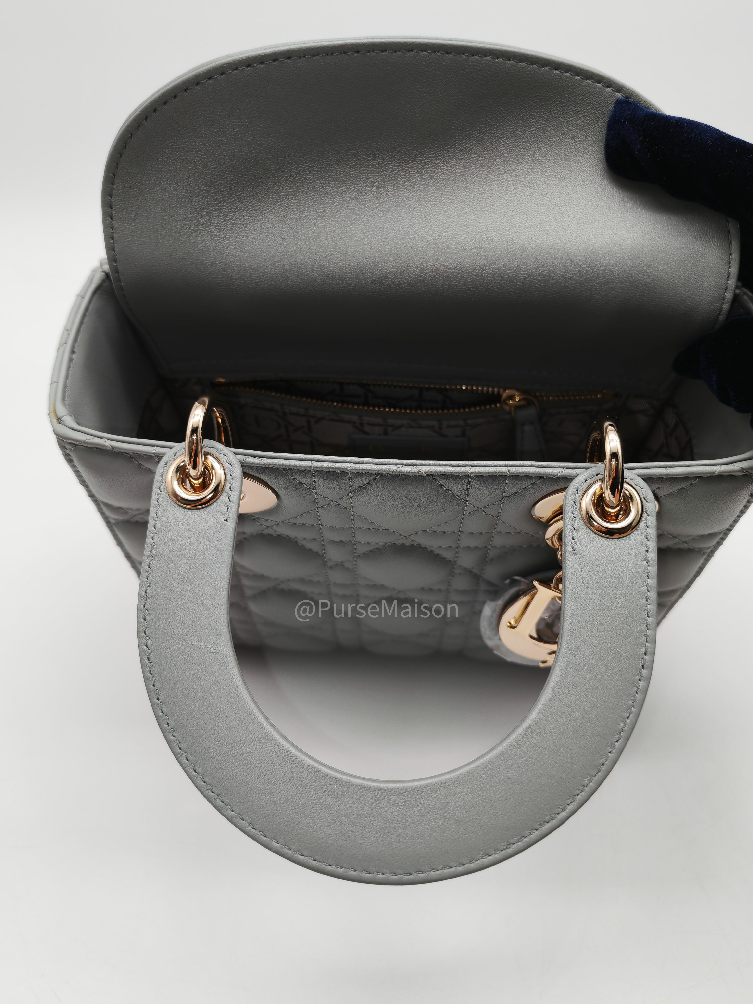 Christian Dior Lady My ABCDior Small in Stone Gray Lambskin Cannage Leather Light Gold Hardware | Purse Maison Luxury Bags Shop