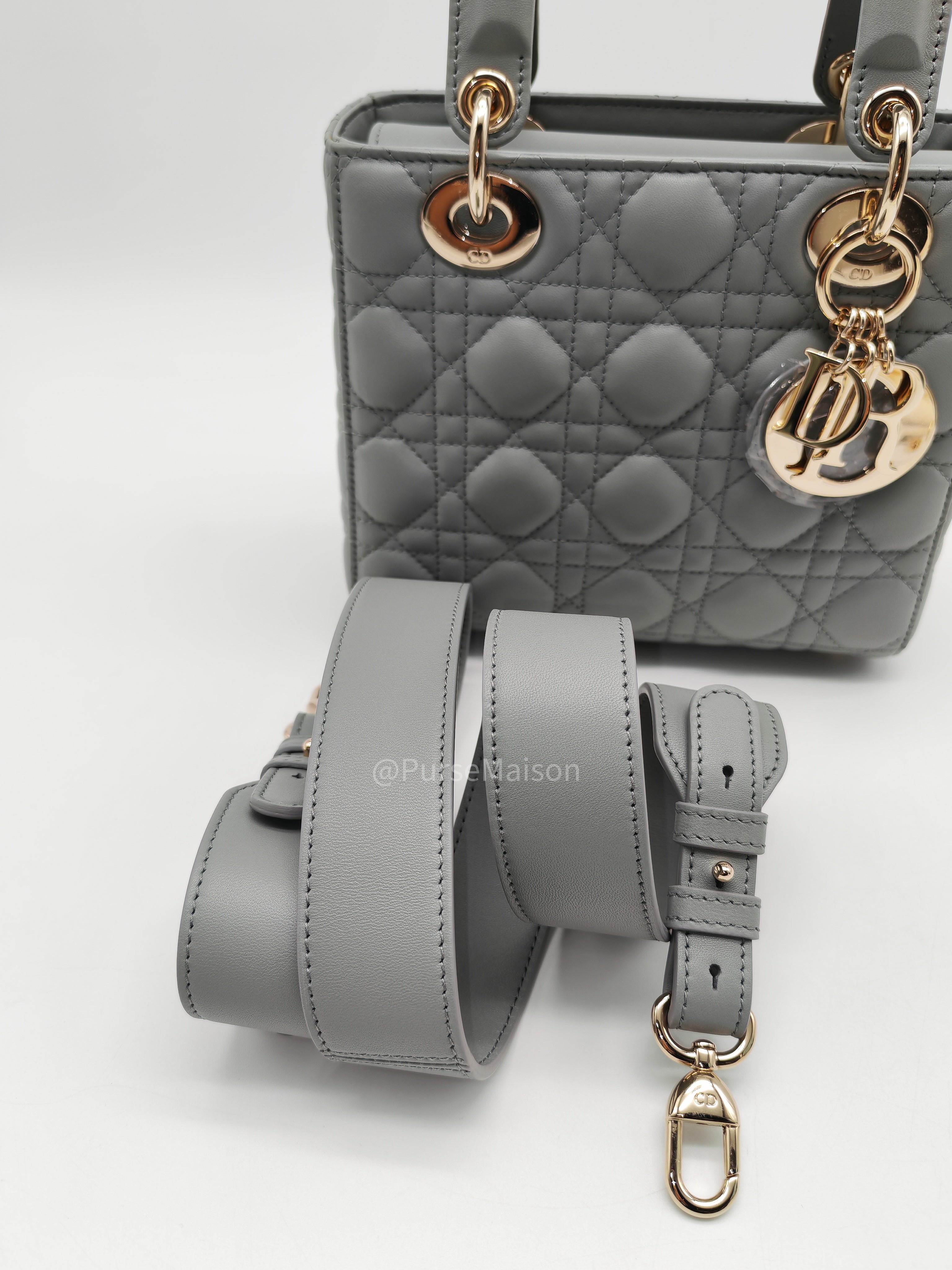 Christian Dior Lady My ABCDior Small in Stone Gray Lambskin Cannage Leather Light Gold Hardware | Purse Maison Luxury Bags Shop