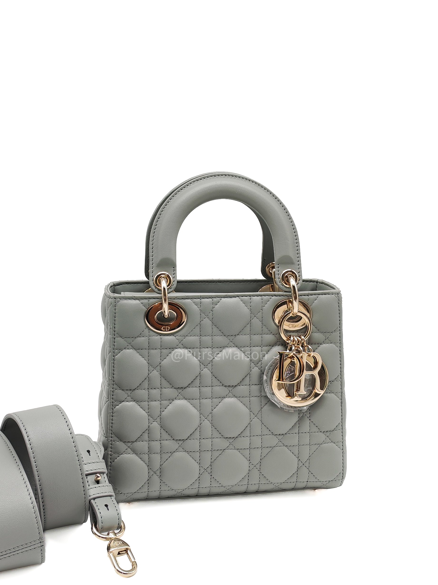 Christian Dior Lady My ABCDior Small in Stone Gray Lambskin Cannage Leather Light Gold Hardware | Purse Maison Luxury Bags Shop