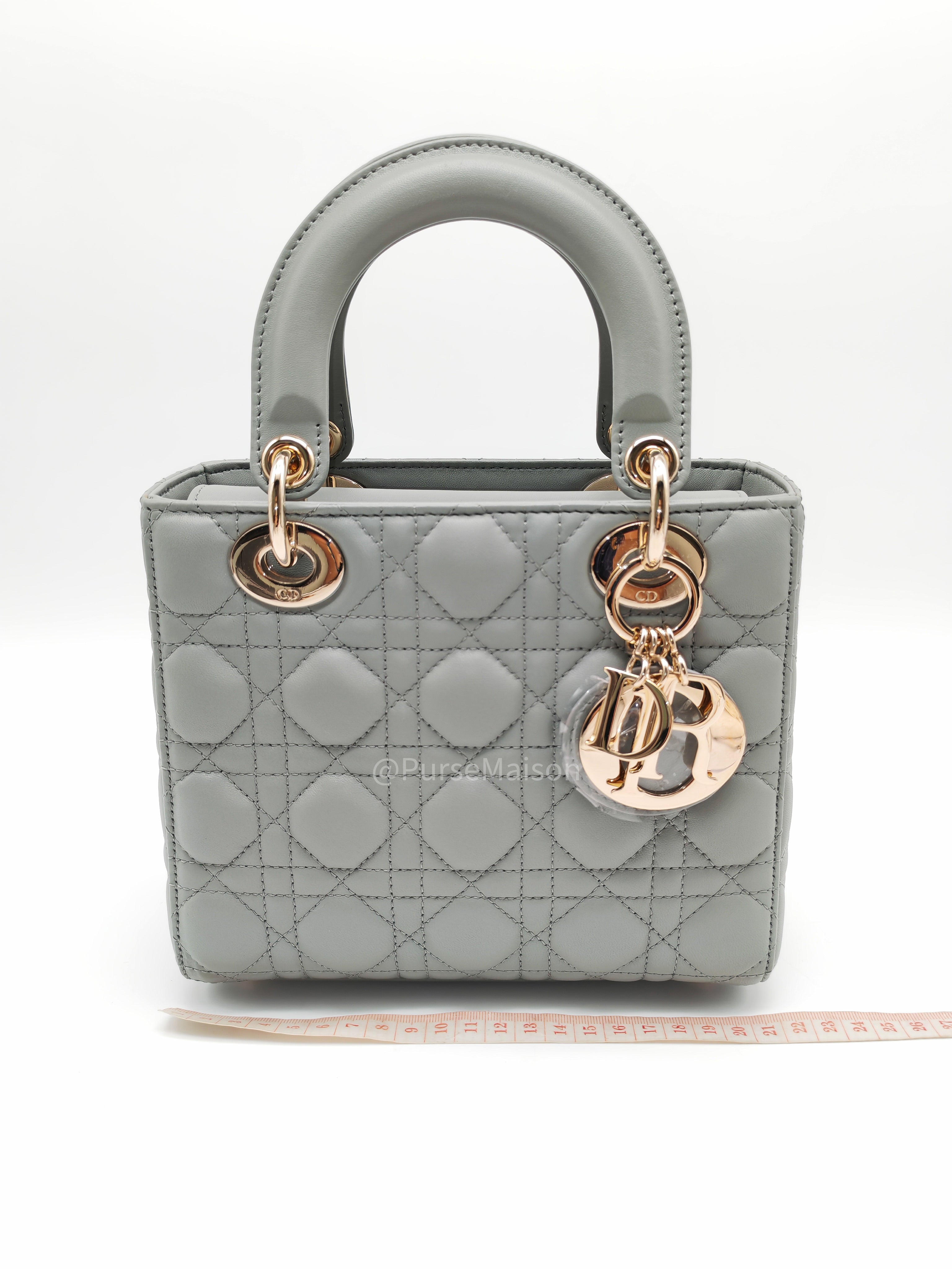 Christian Dior Lady My ABCDior Small in Stone Gray Lambskin Cannage Leather Light Gold Hardware | Purse Maison Luxury Bags Shop