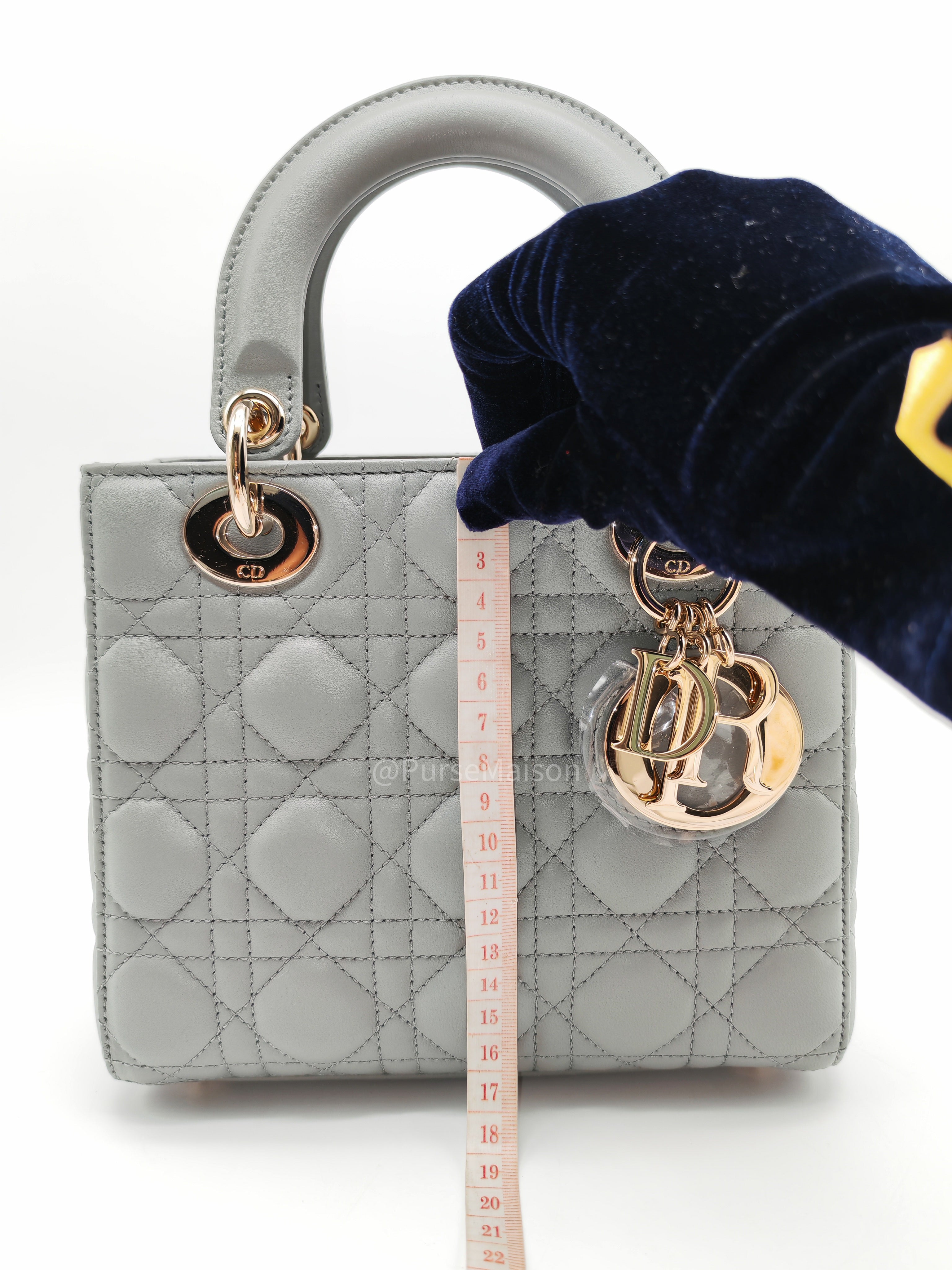 Christian Dior Lady My ABCDior Small in Stone Gray Lambskin Cannage Leather Light Gold Hardware | Purse Maison Luxury Bags Shop