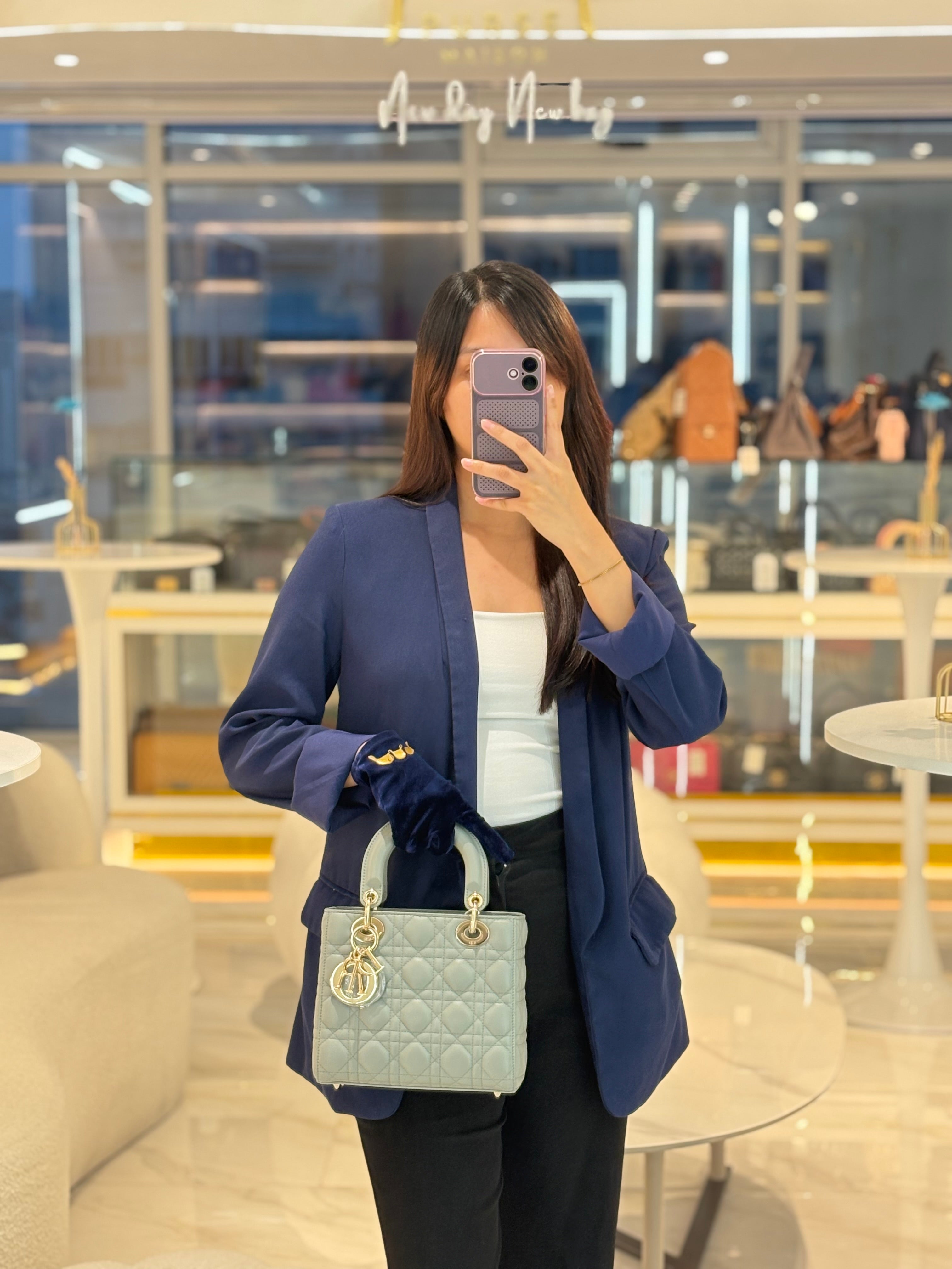 Christian Dior Lady My ABCDior Small in Stone Gray Lambskin Cannage Leather Light Gold Hardware | Purse Maison Luxury Bags Shop