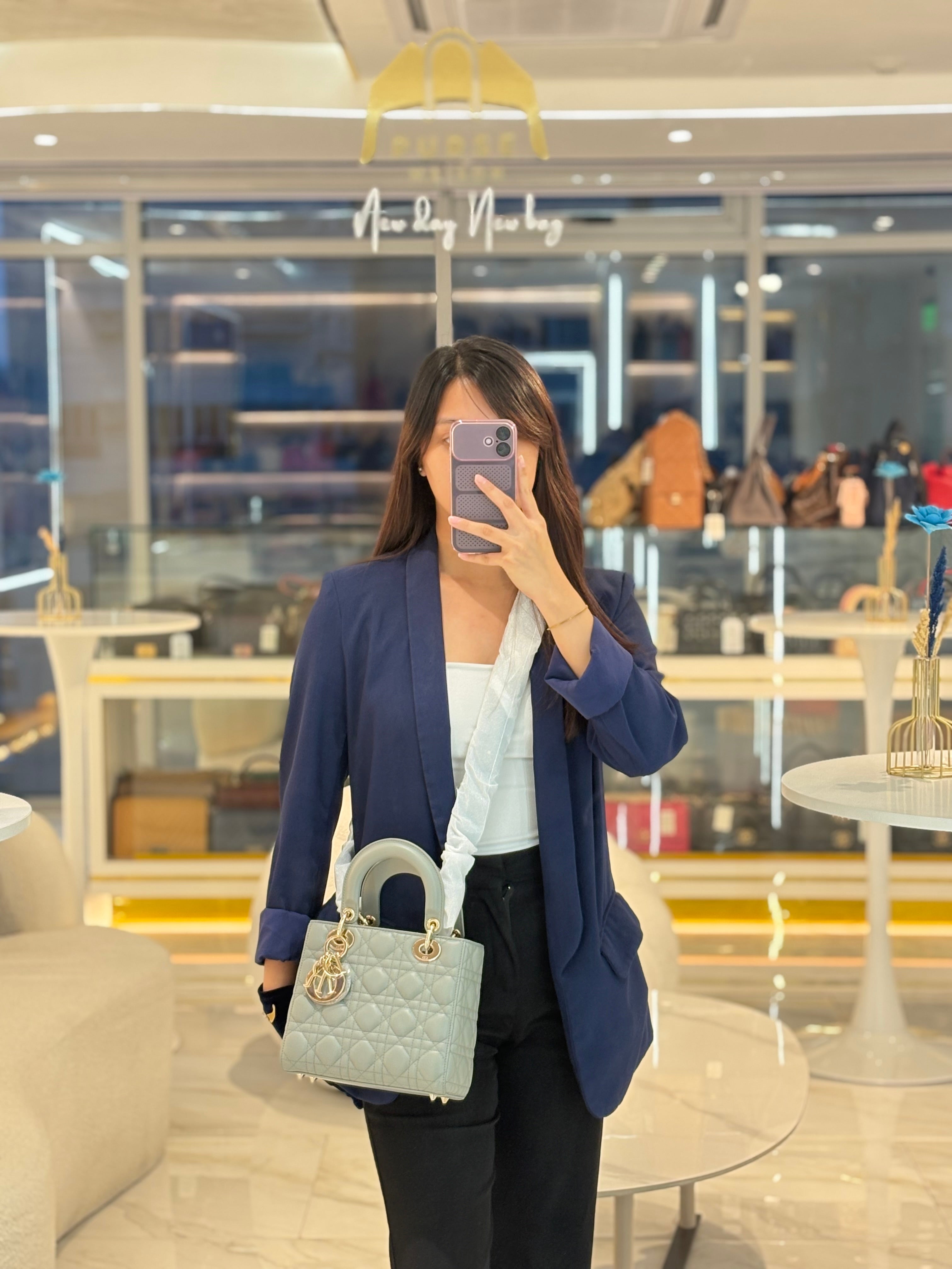 Christian Dior Lady My ABCDior Small in Stone Gray Lambskin Cannage Leather Light Gold Hardware | Purse Maison Luxury Bags Shop