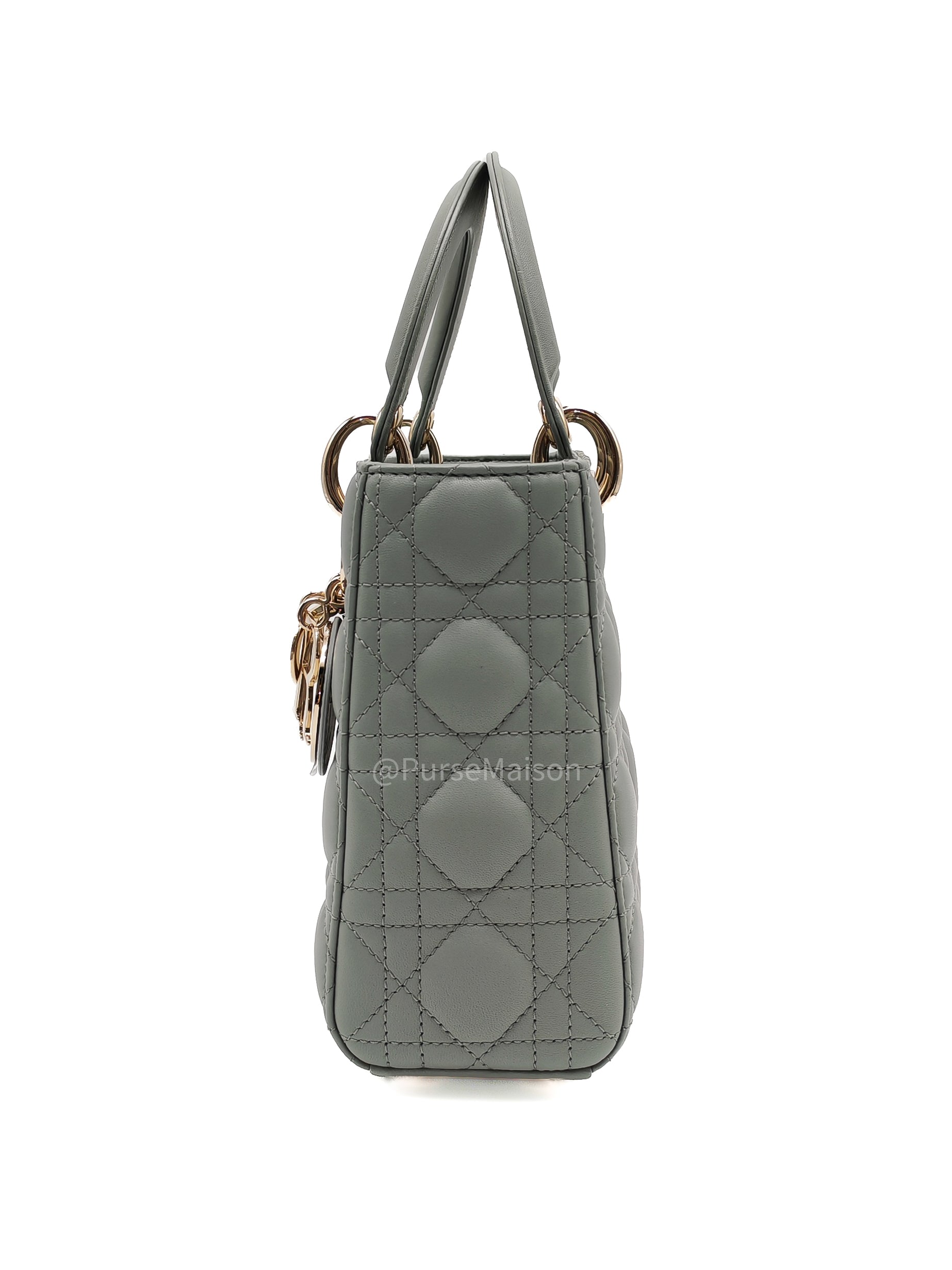 Christian Dior Lady My ABCDior Small in Stone Gray Lambskin Cannage Leather Light Gold Hardware | Purse Maison Luxury Bags Shop