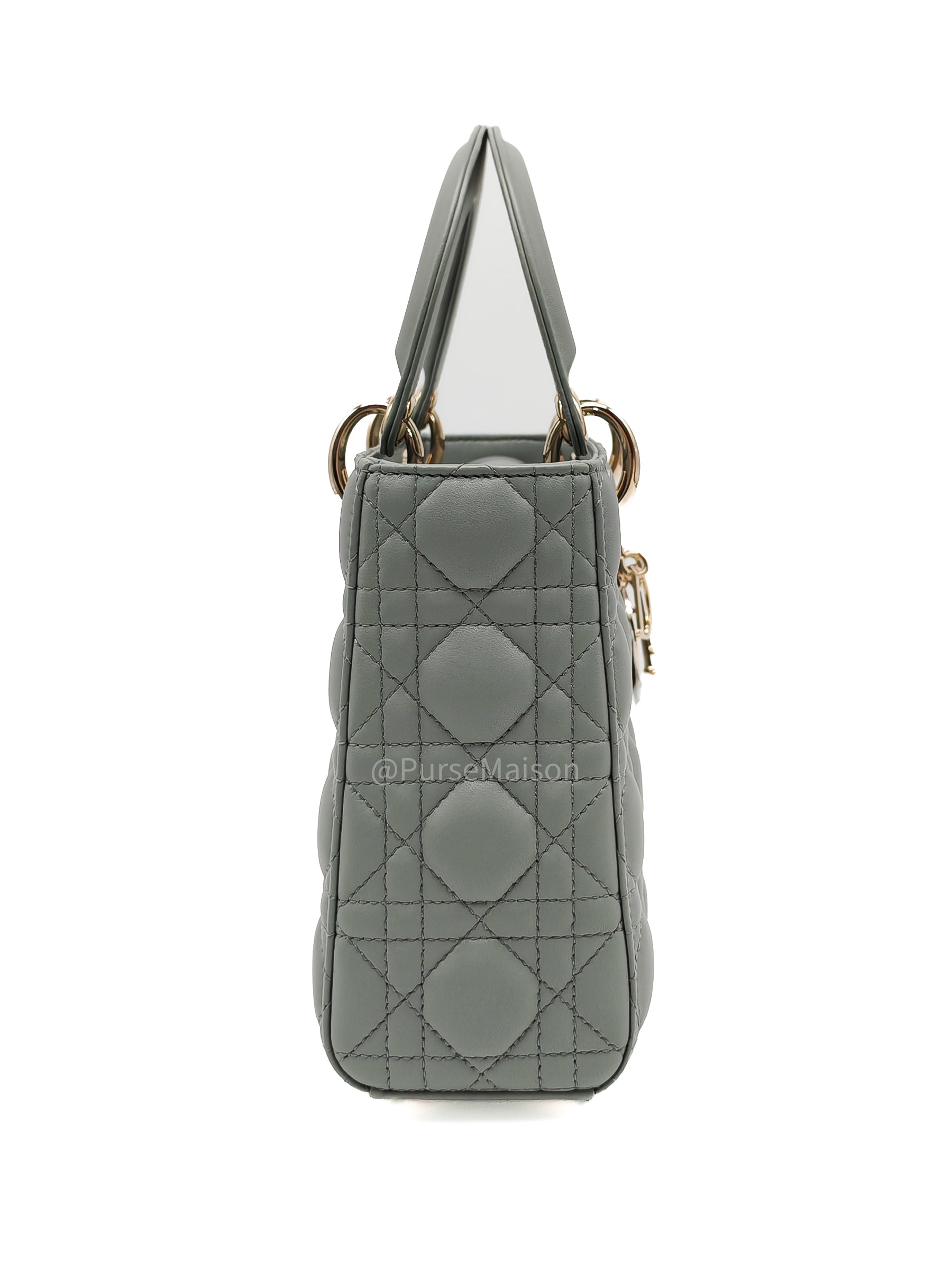 Christian Dior Lady My ABCDior Small in Stone Gray Lambskin Cannage Leather Light Gold Hardware | Purse Maison Luxury Bags Shop