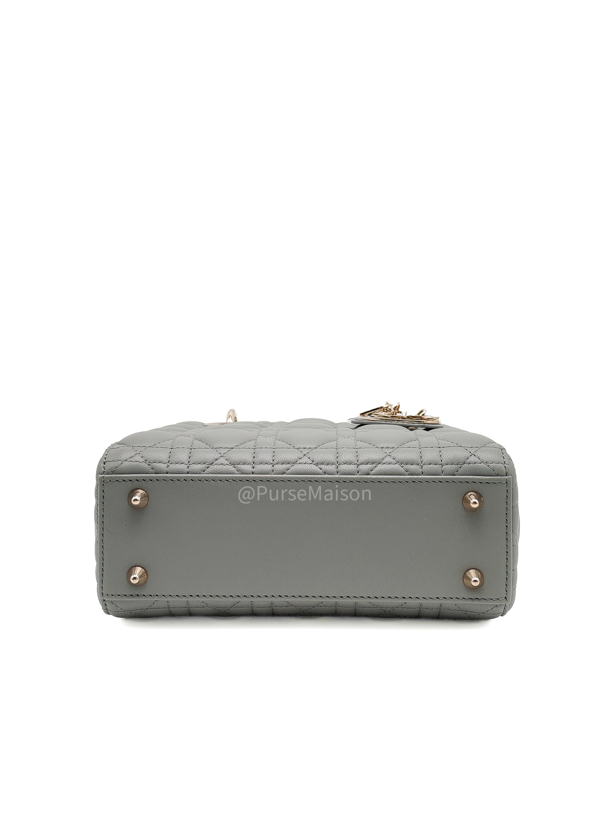 Christian Dior Lady My ABCDior Small in Stone Gray Lambskin Cannage Leather Light Gold Hardware | Purse Maison Luxury Bags Shop