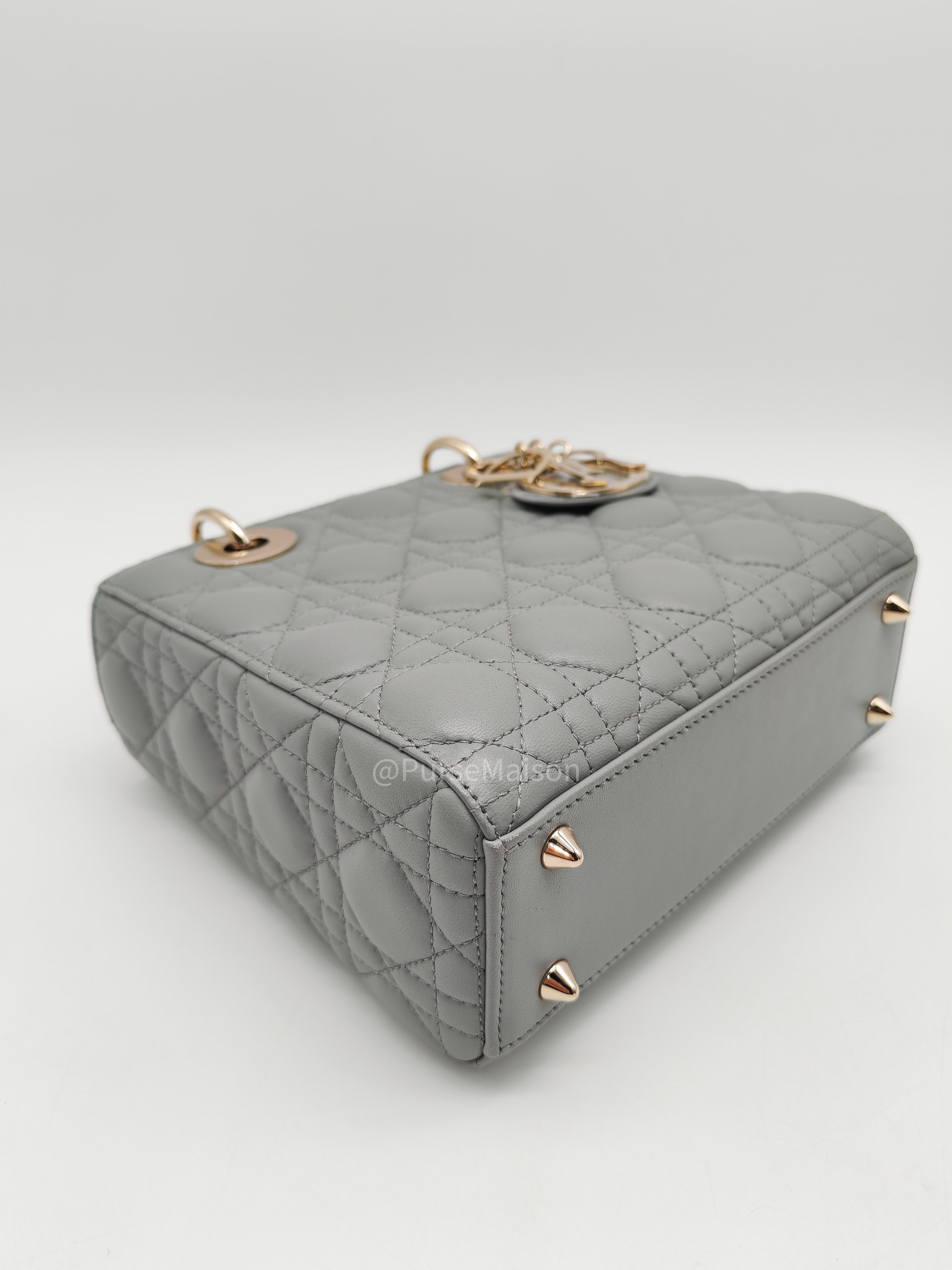 Christian Dior Lady My ABCDior Small in Stone Gray Lambskin Cannage Leather Light Gold Hardware | Purse Maison Luxury Bags Shop