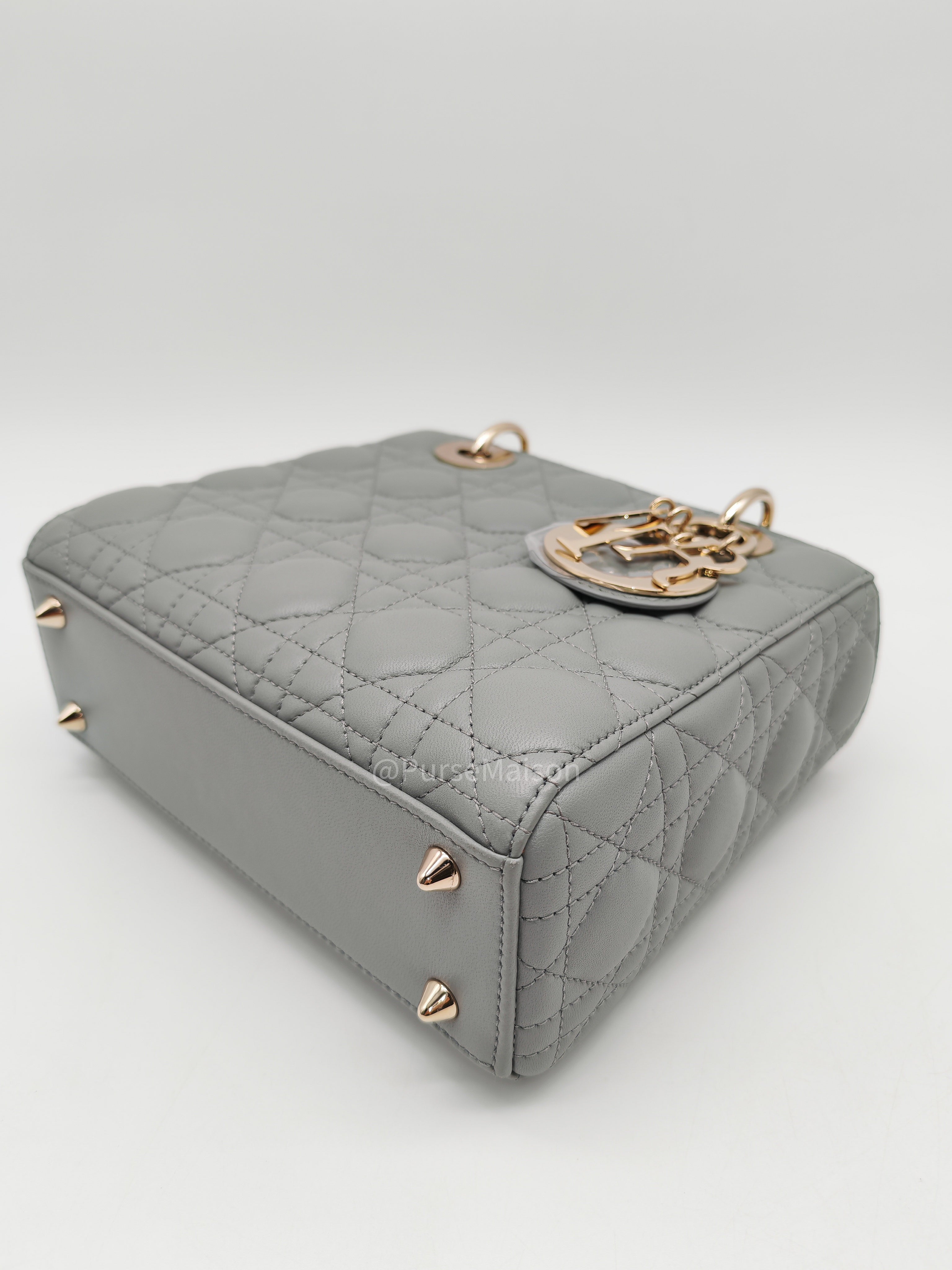 Christian Dior Lady My ABCDior Small in Stone Gray Lambskin Cannage Leather Light Gold Hardware | Purse Maison Luxury Bags Shop