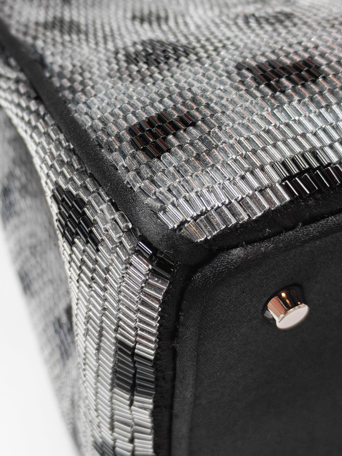 Christian Dior Leopard Lady Dior in Black and Gray Wool Sequin Leather and Silver Hardware | Purse Maison Luxury Bags Shop