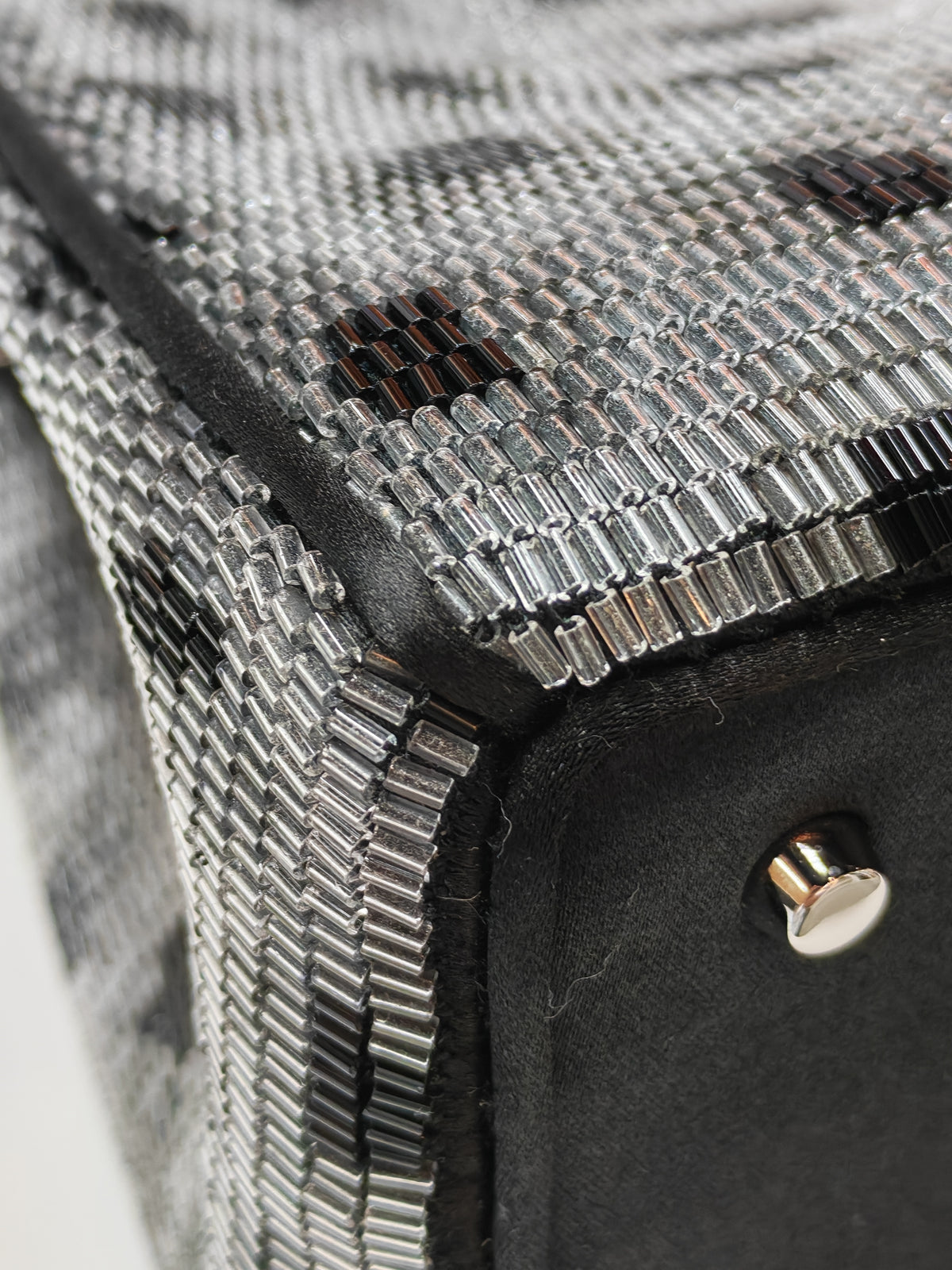 Christian Dior Leopard Lady Dior in Black and Gray Wool Sequin Leather and Silver Hardware | Purse Maison Luxury Bags Shop