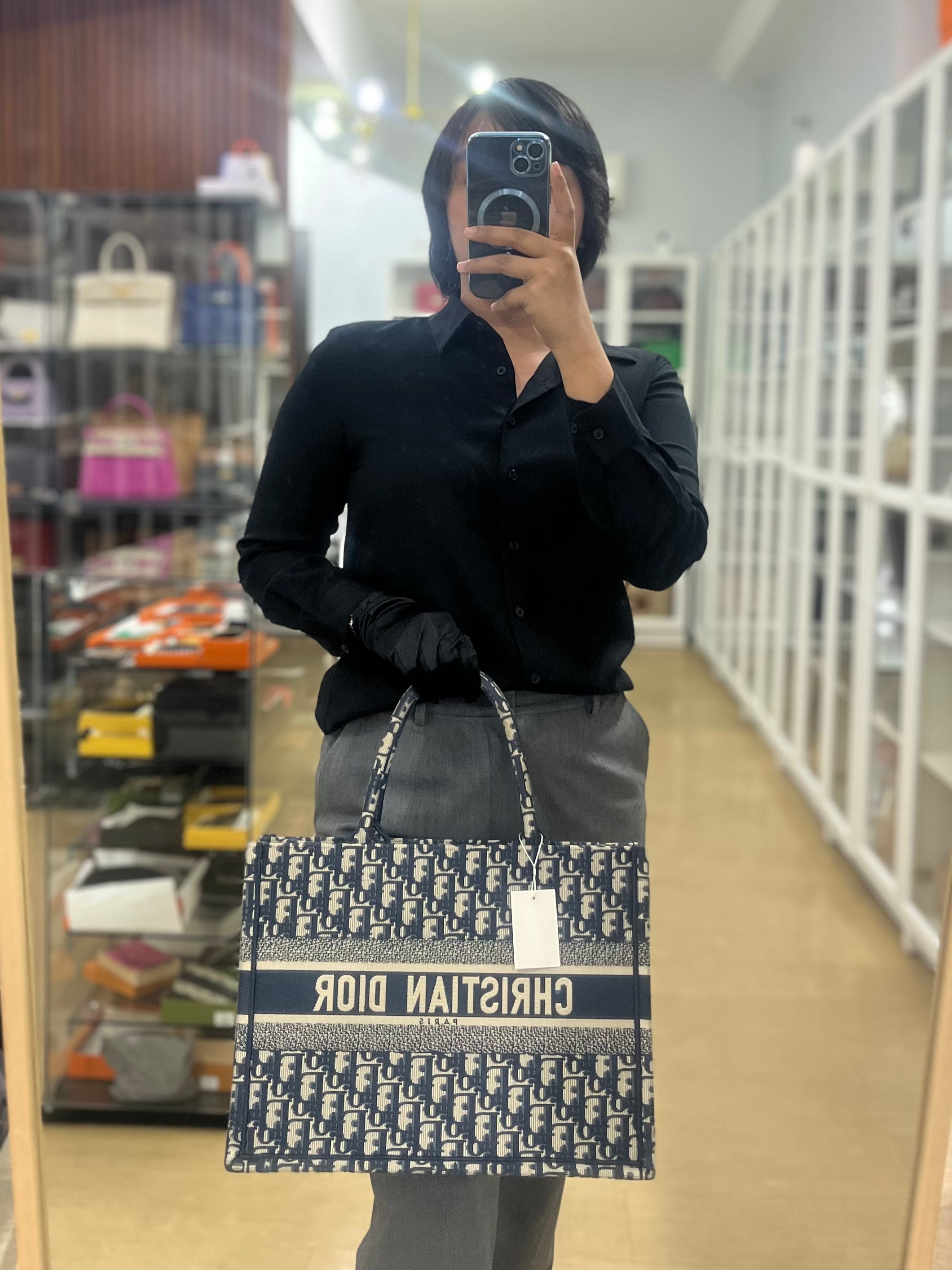 Christian Dior Medium Book Tote Oblique Embroidered Canvas in Blue | Purse Maison Luxury Bags Shop